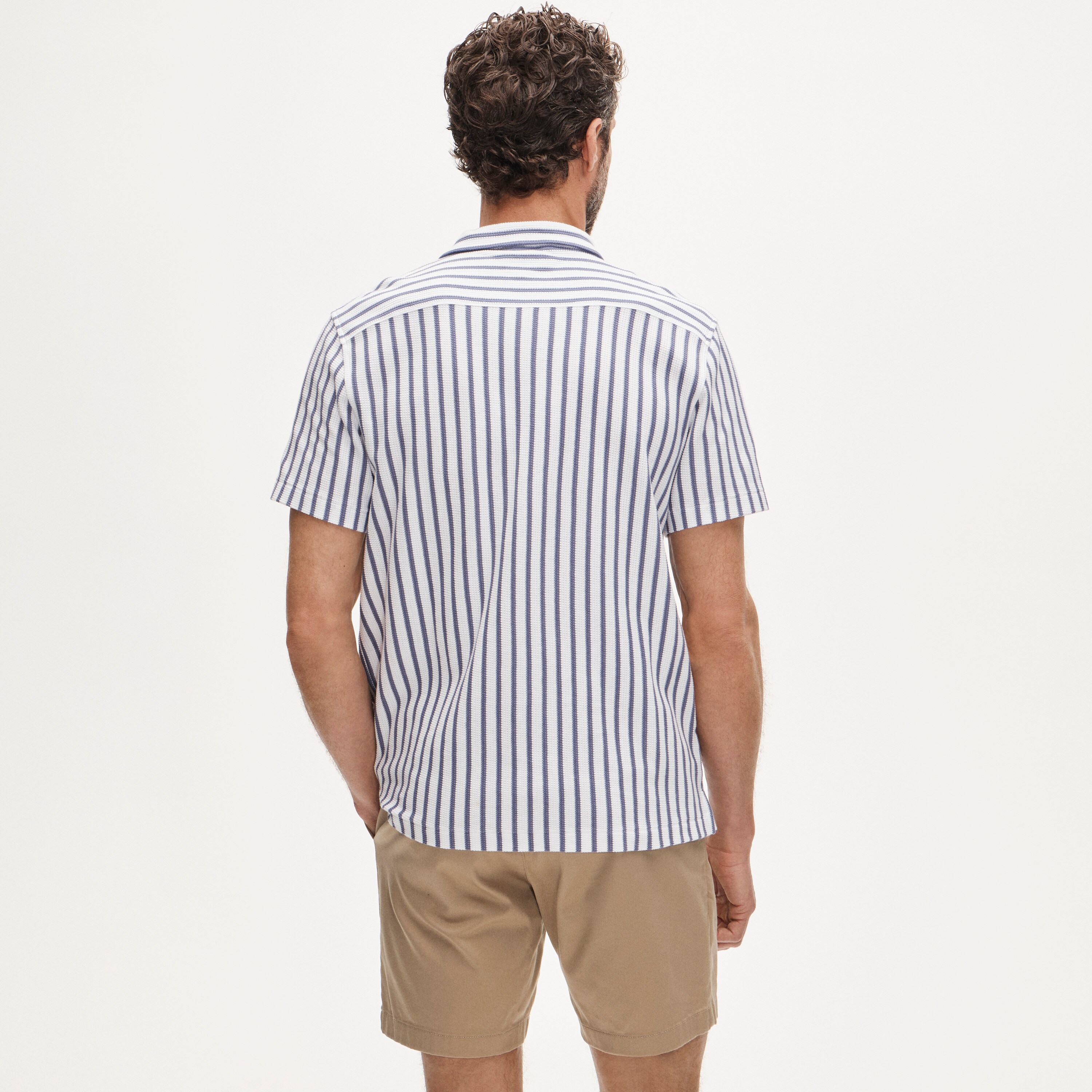 Waffle-knit camp-collar shirt in stripe