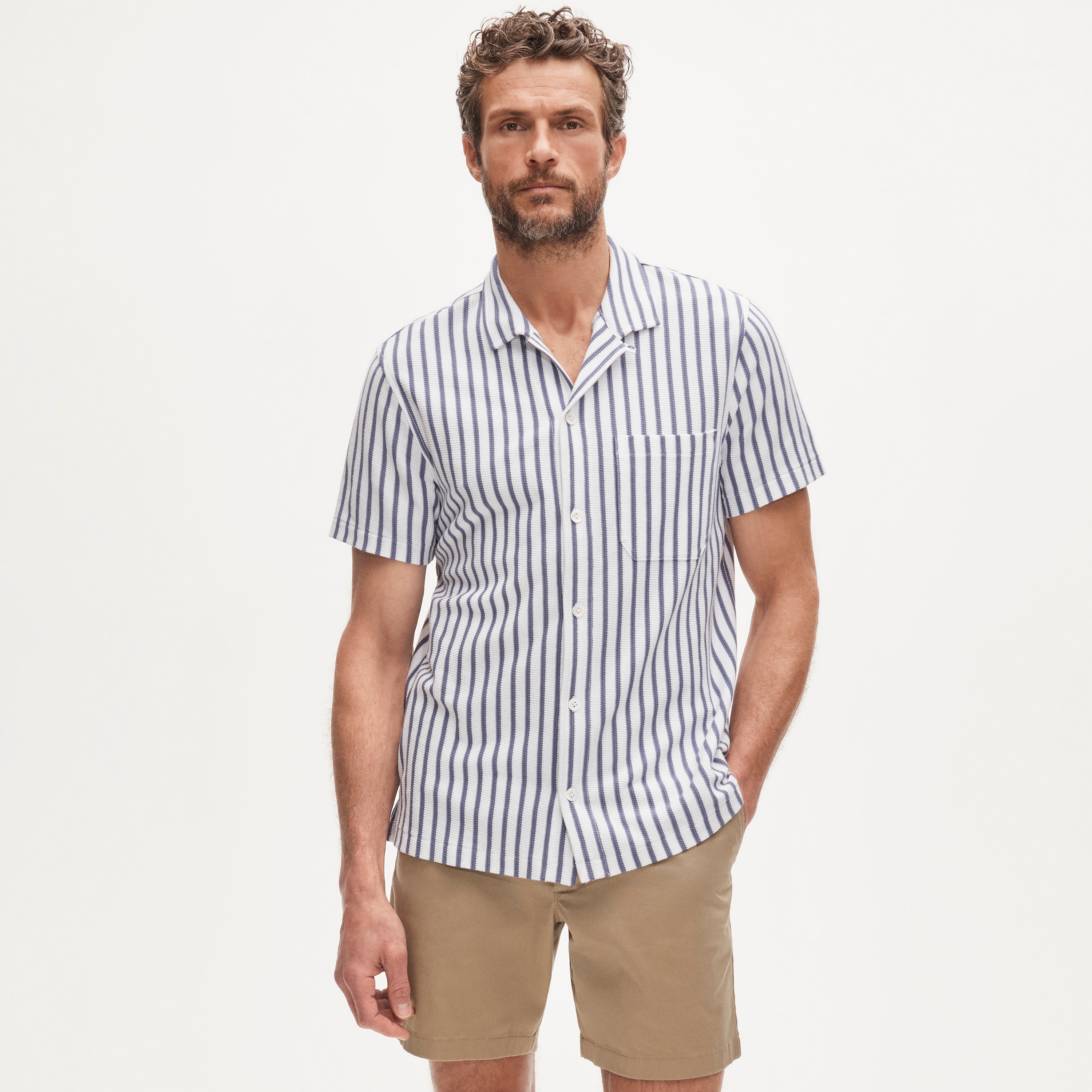 Waffle-knit Camp-collar Shirt In Stripe For Men | J.Crew