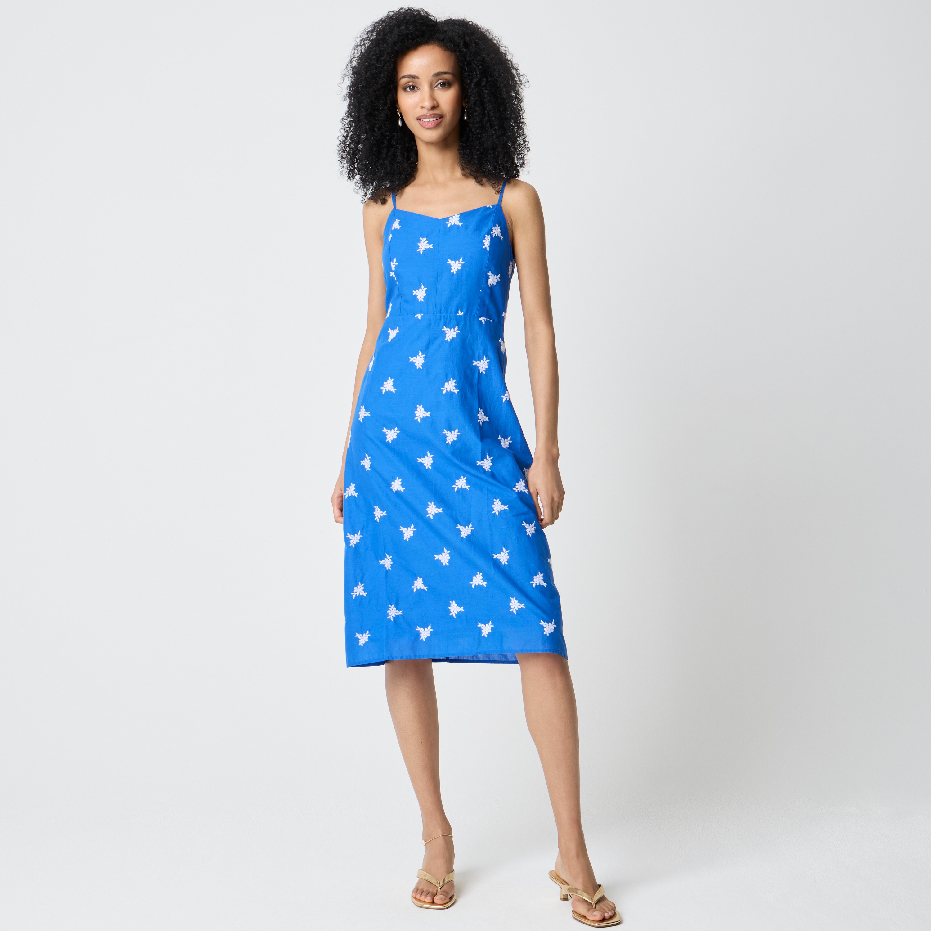 Embroidered midi slip dress