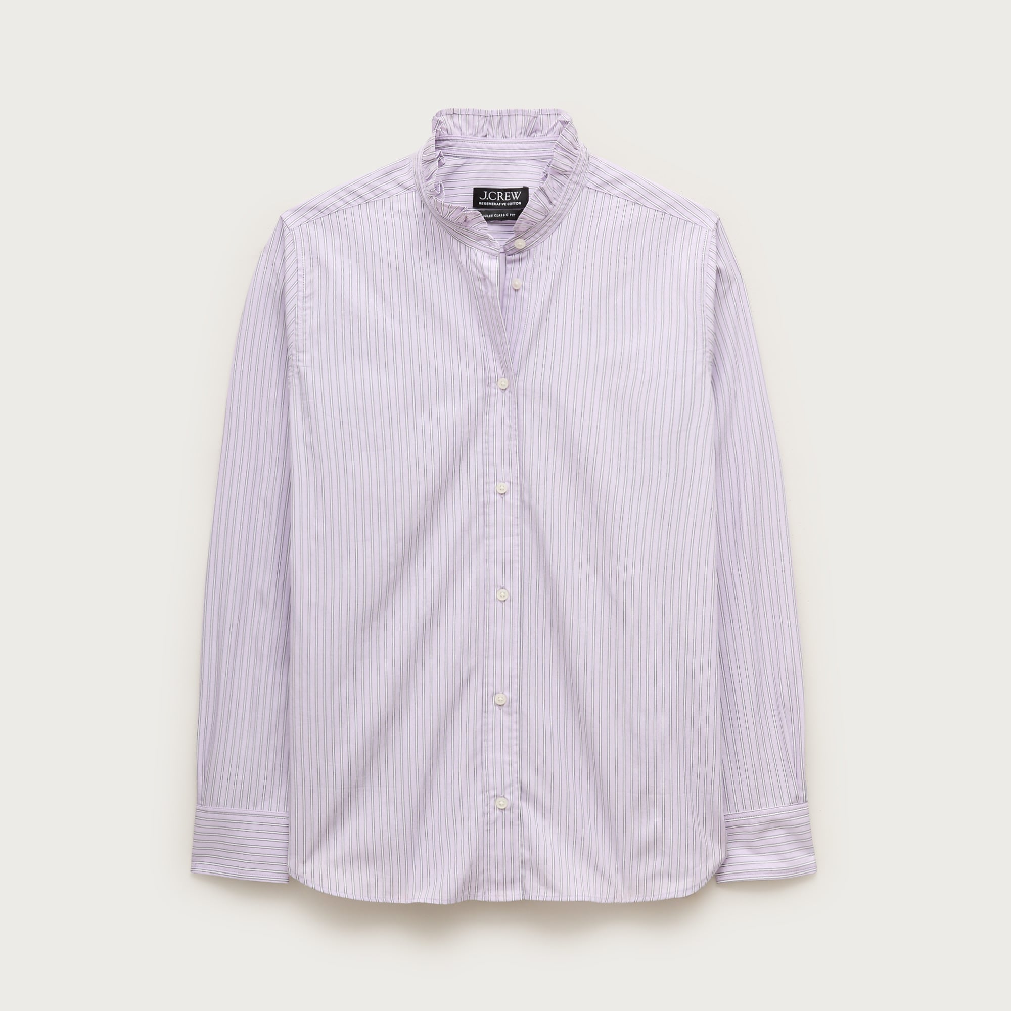 Jules ruffle-collar shirt in striped cotton poplin from J.Crew - $118