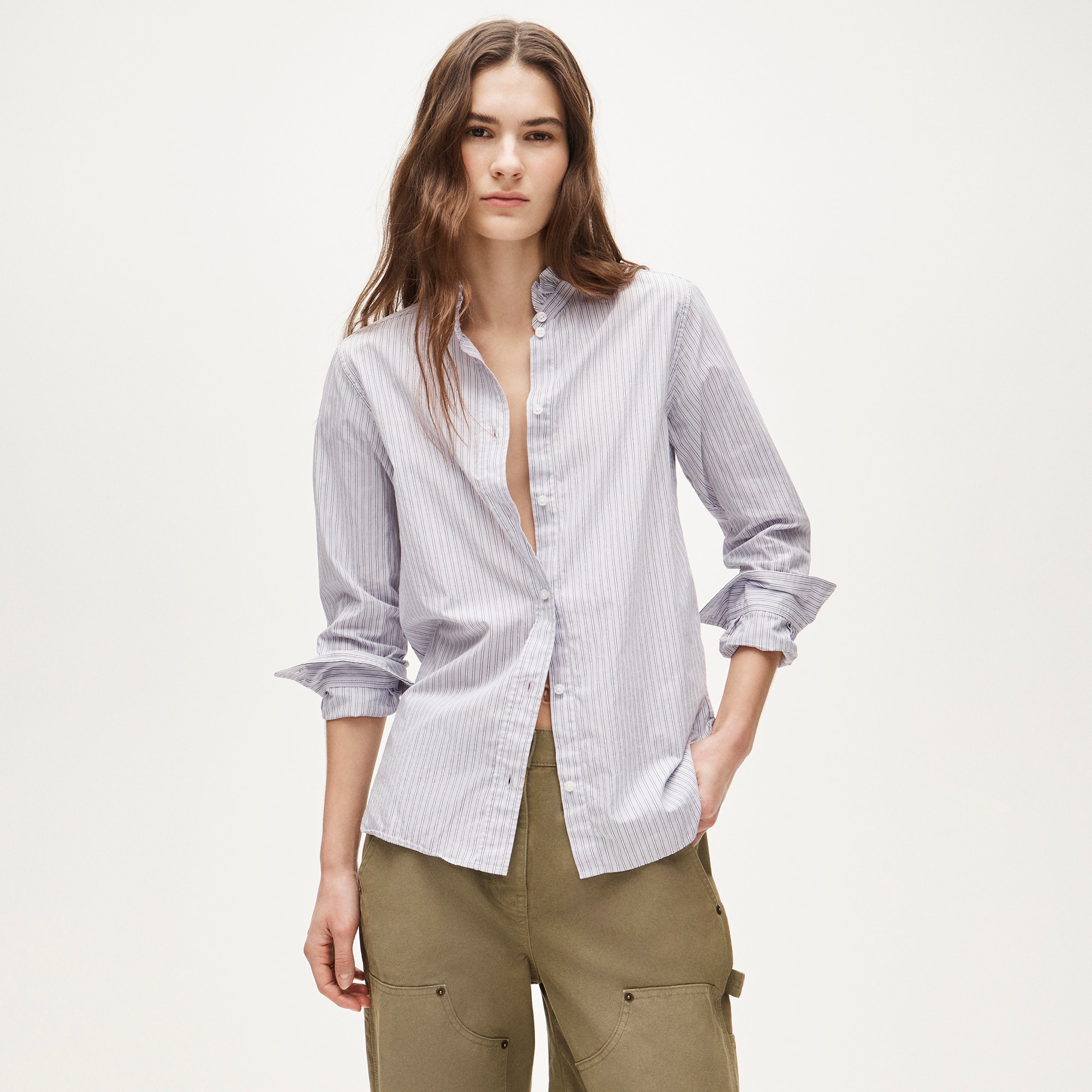  Jules ruffle-collar shirt in striped cotton poplin