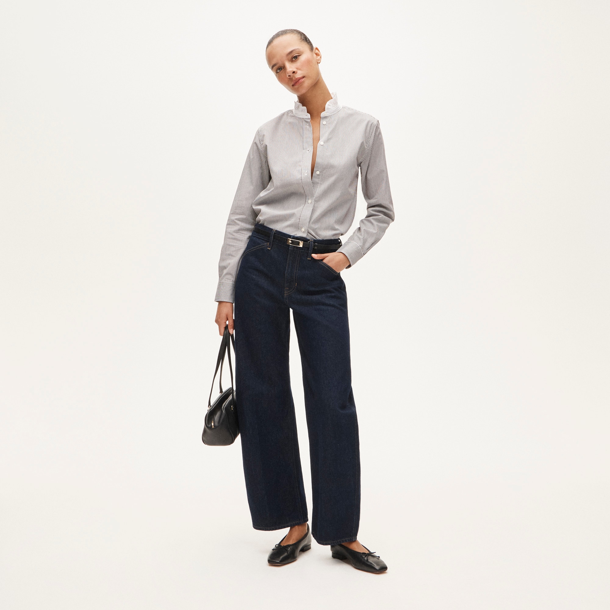 Jules ruffle-collar shirt in striped cotton poplin