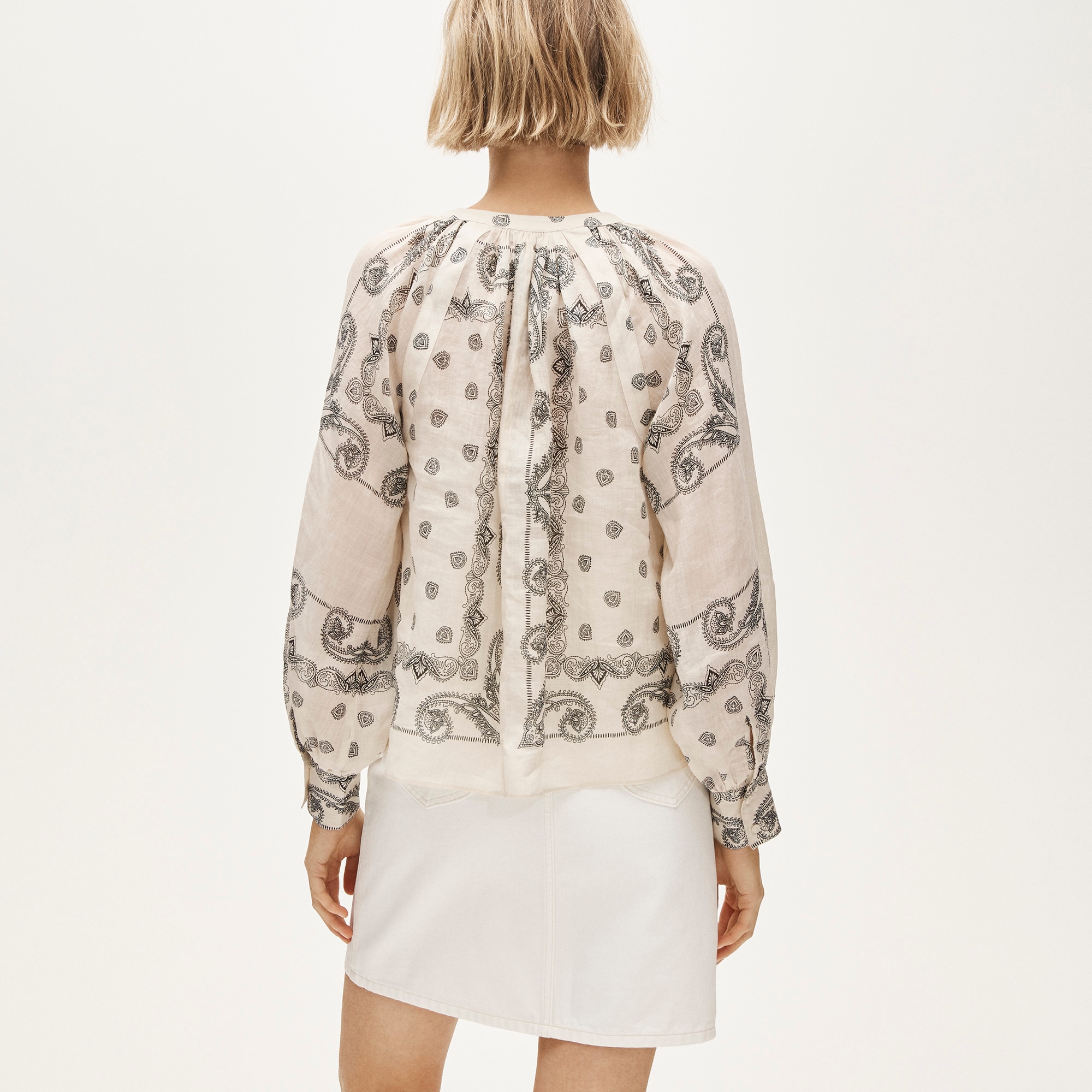 Popover top in bandana-print ramie