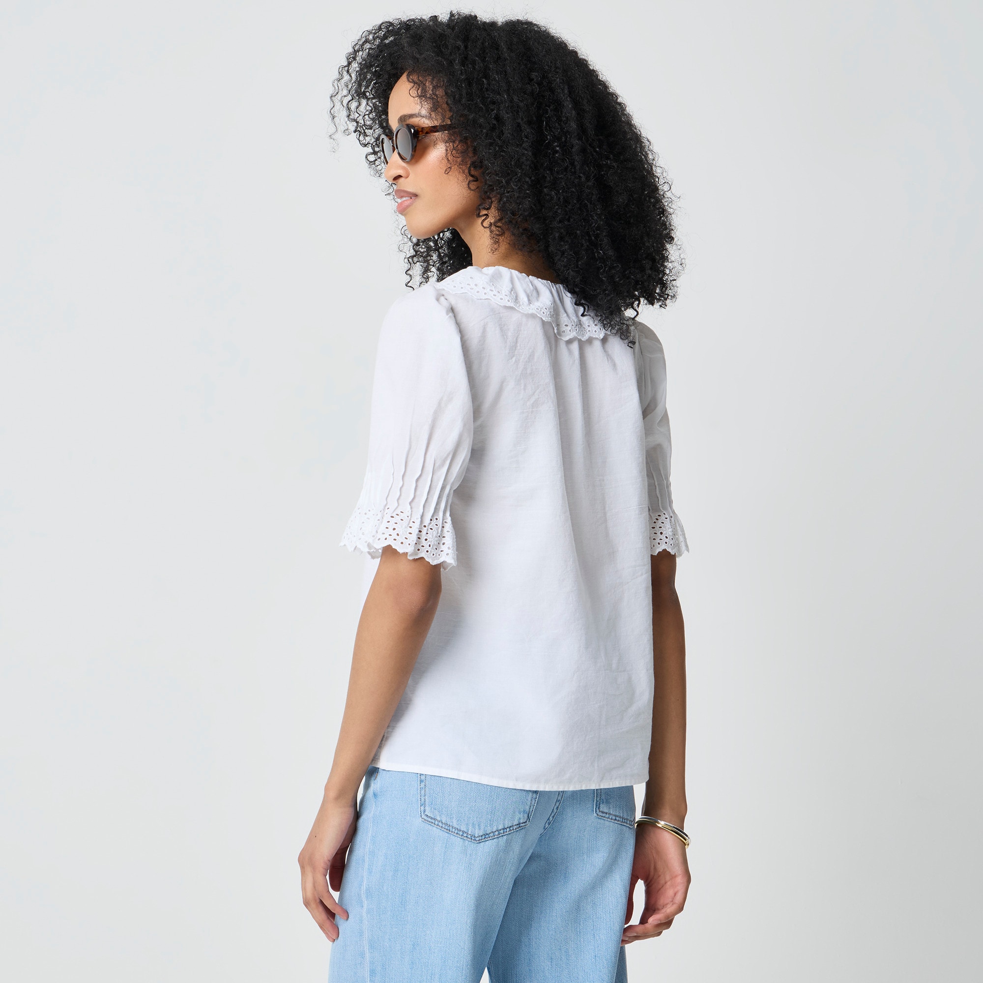 Eyelet ruffle-front top - image 3