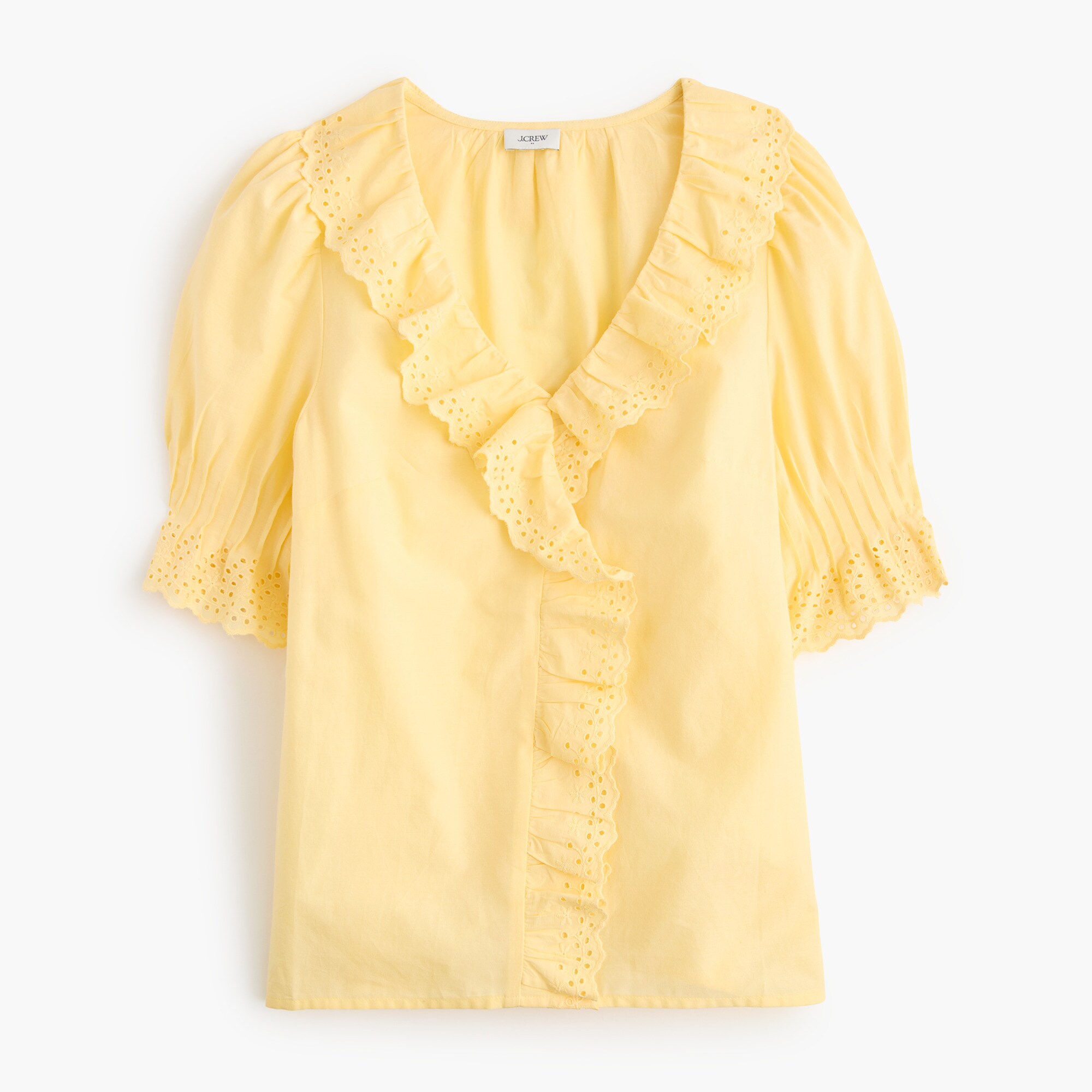 Eyelet ruffle-front top