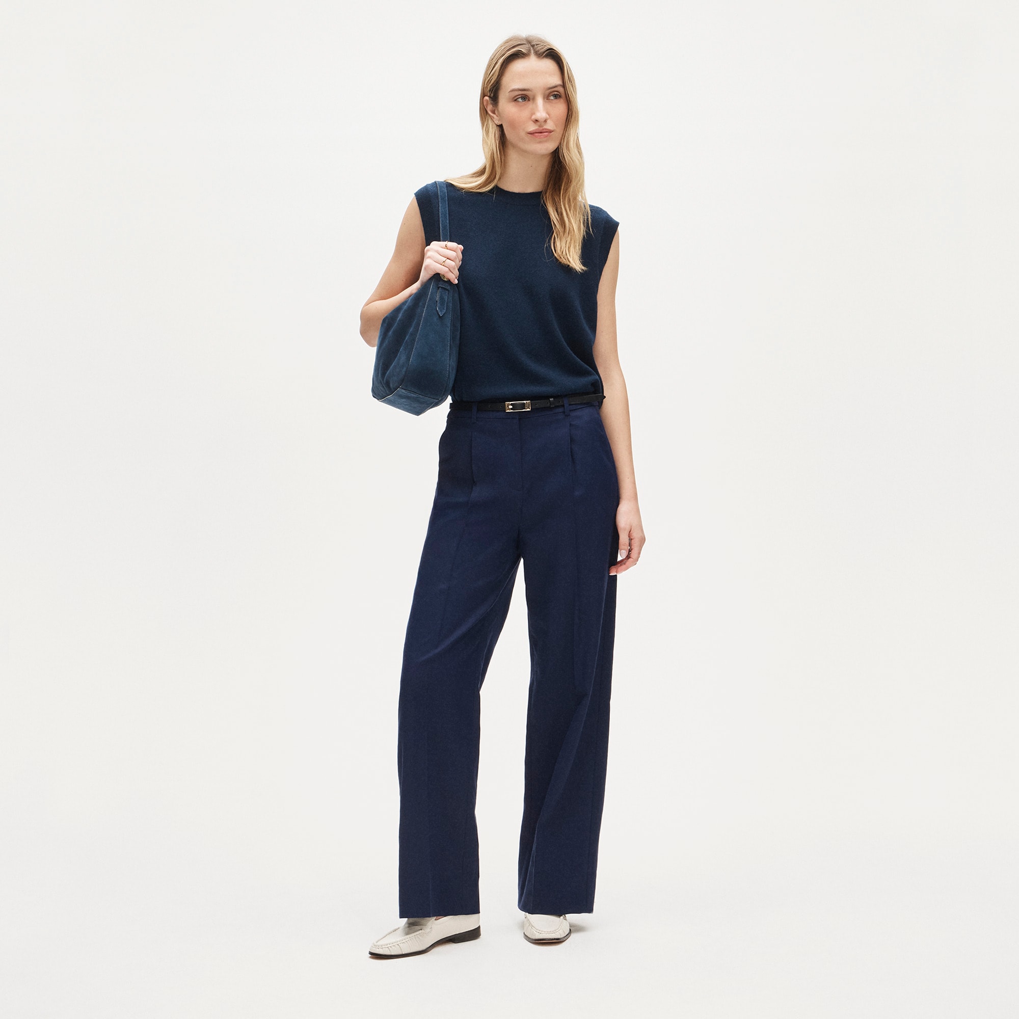 Petite Essential wide-leg pant in Gramercy linen blend - Blue