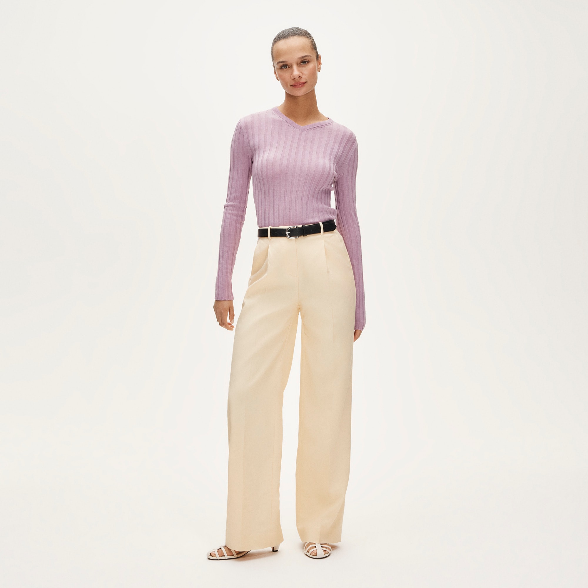 Petite Essential wide-leg pant in Gramercy linen blend - Yellow