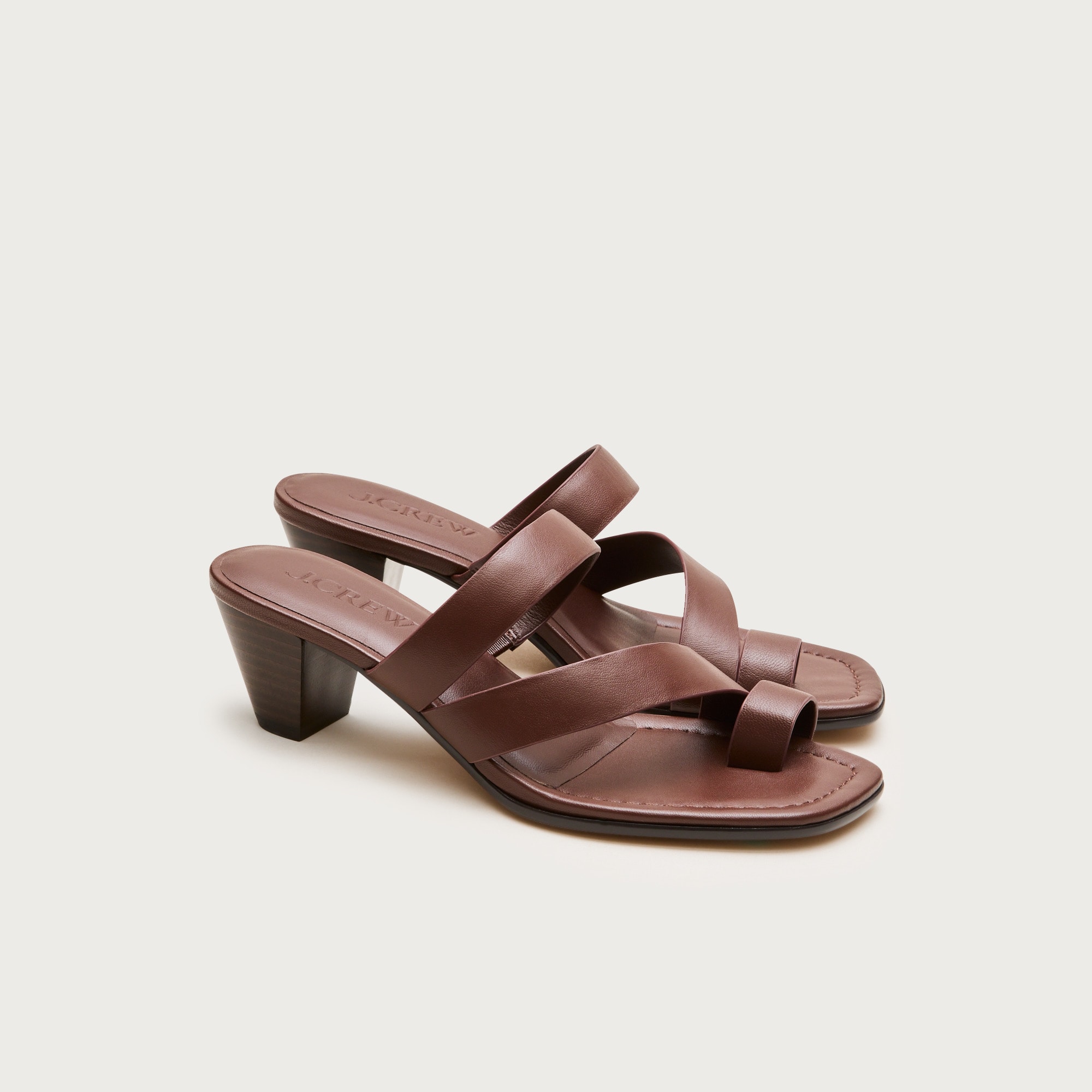 Toe-ring kitten-heel sandals in leather