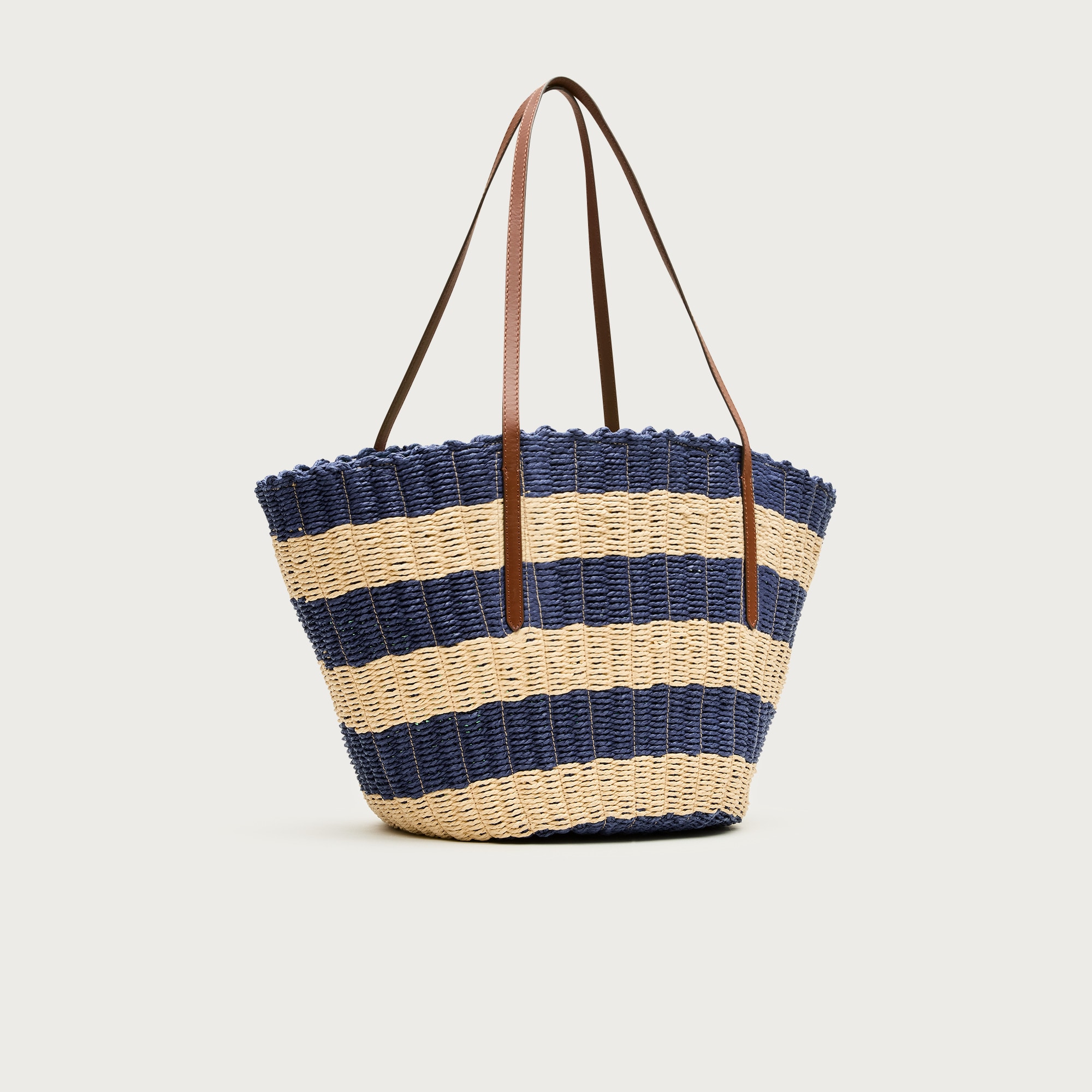 Striped woven straw tote