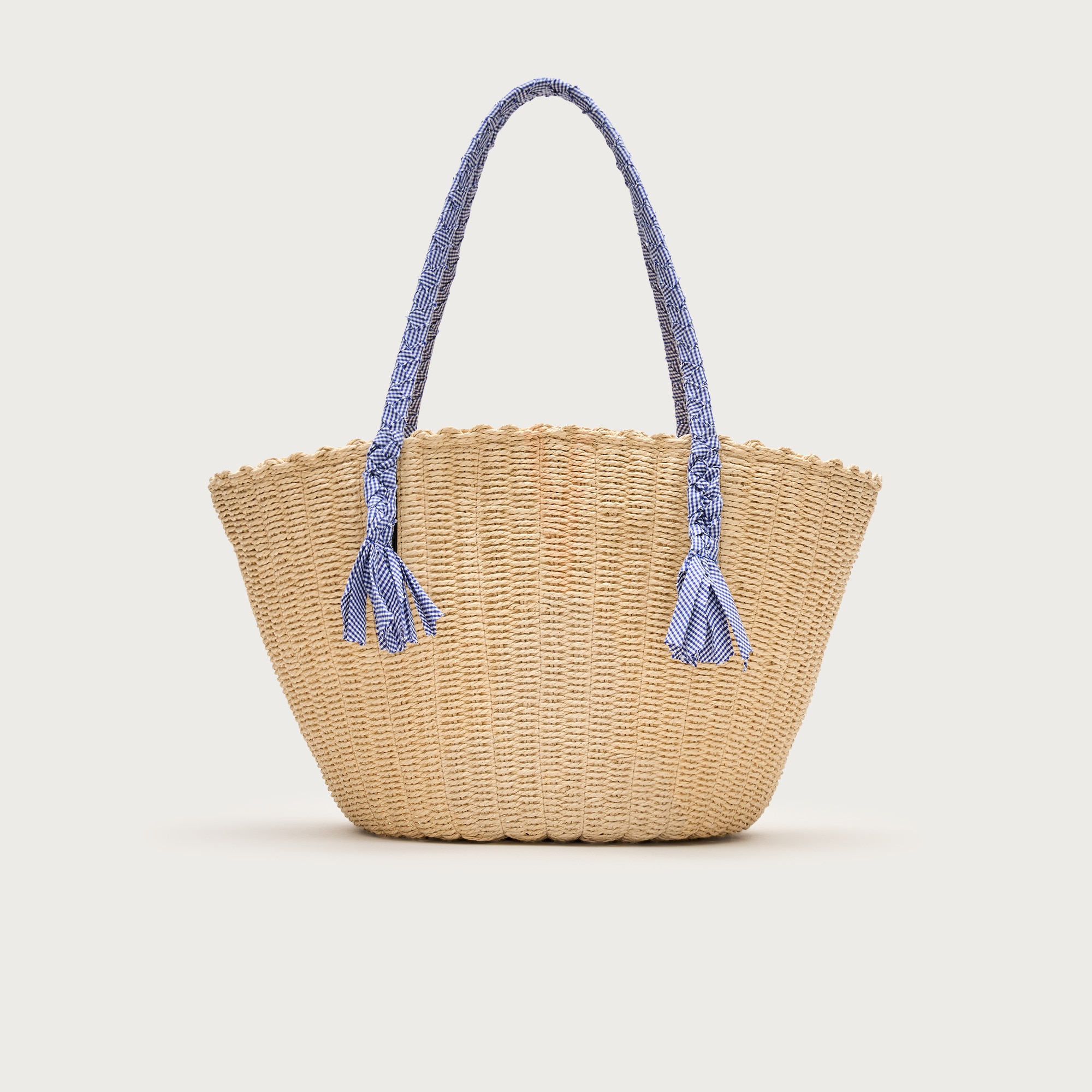Como Handwoven Straw Tote With Gingham Handles For Women | J.Crew