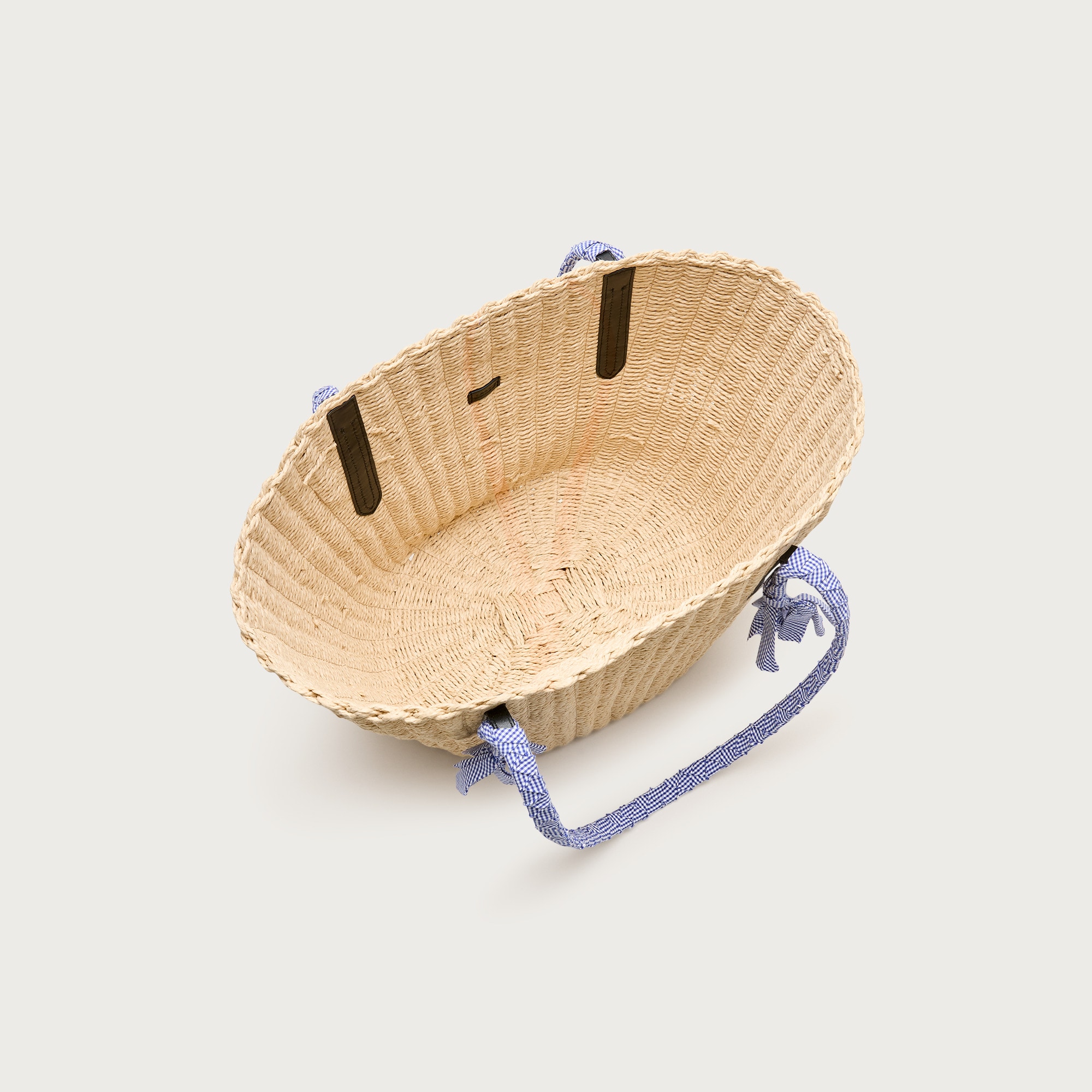 Como handwoven straw tote with gingham handles