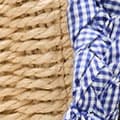 Como handwoven straw tote with gingham handles STRAW BLUE AND IVORY GI
