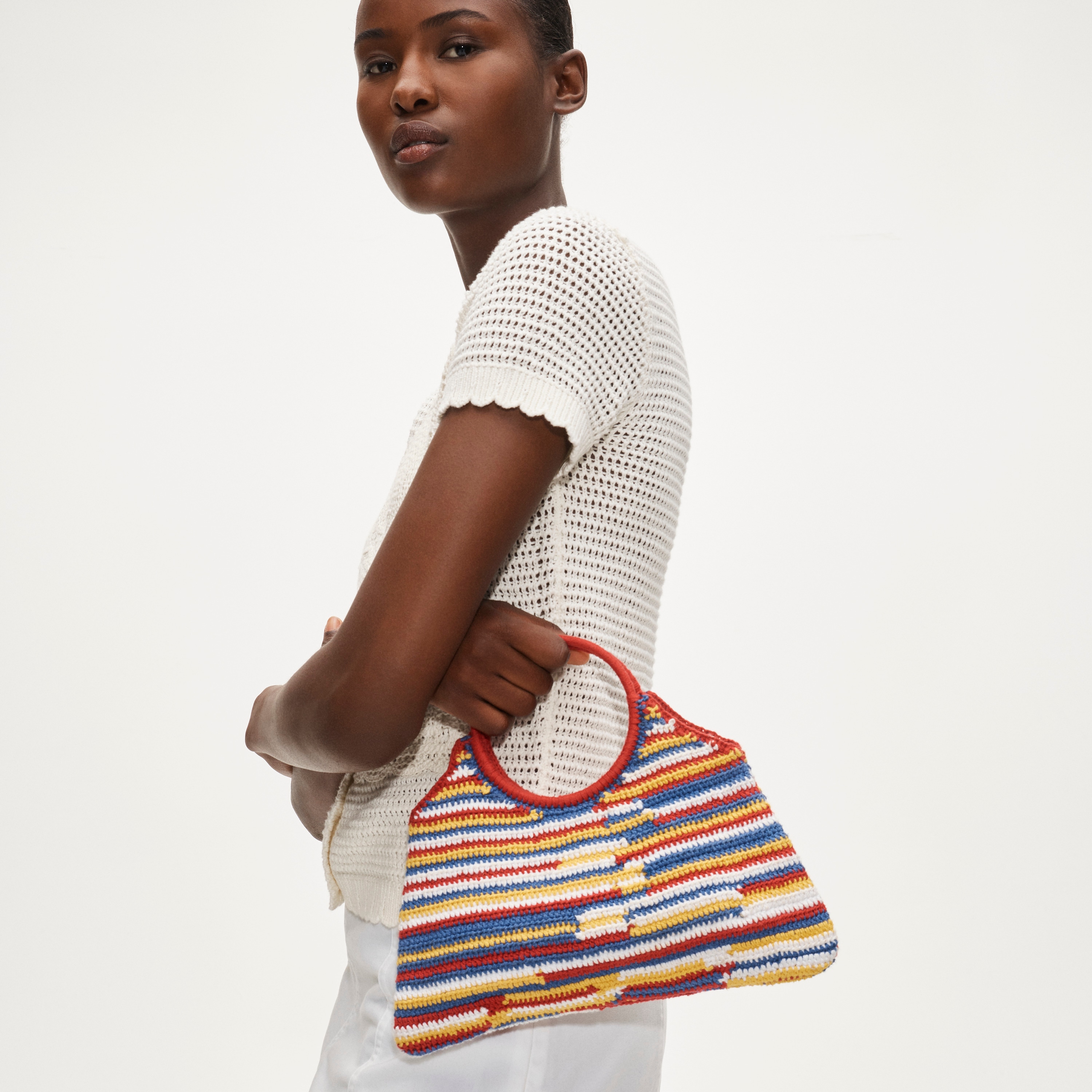 Handcrocheted Top-handle Bag In Stripe For Women | J.Crew