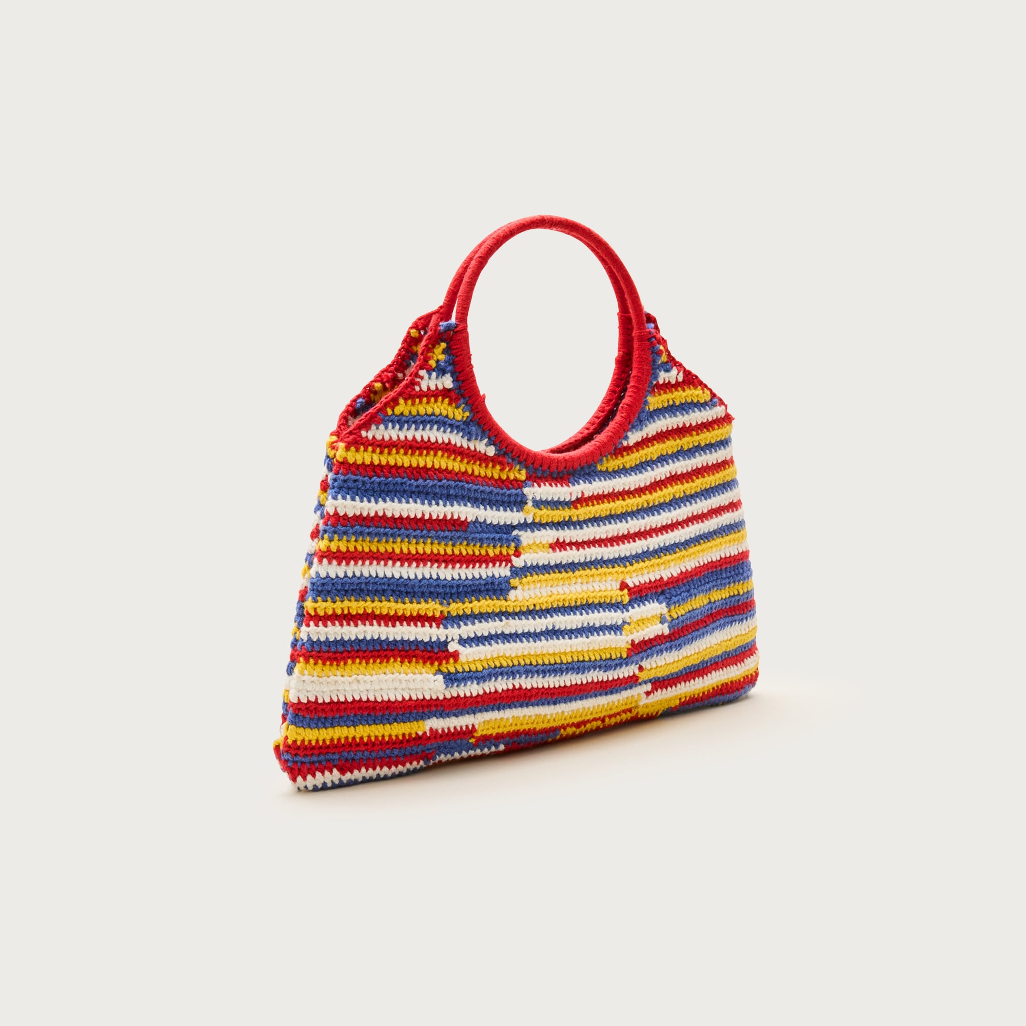 Handcrocheted top-handle bag in stripe