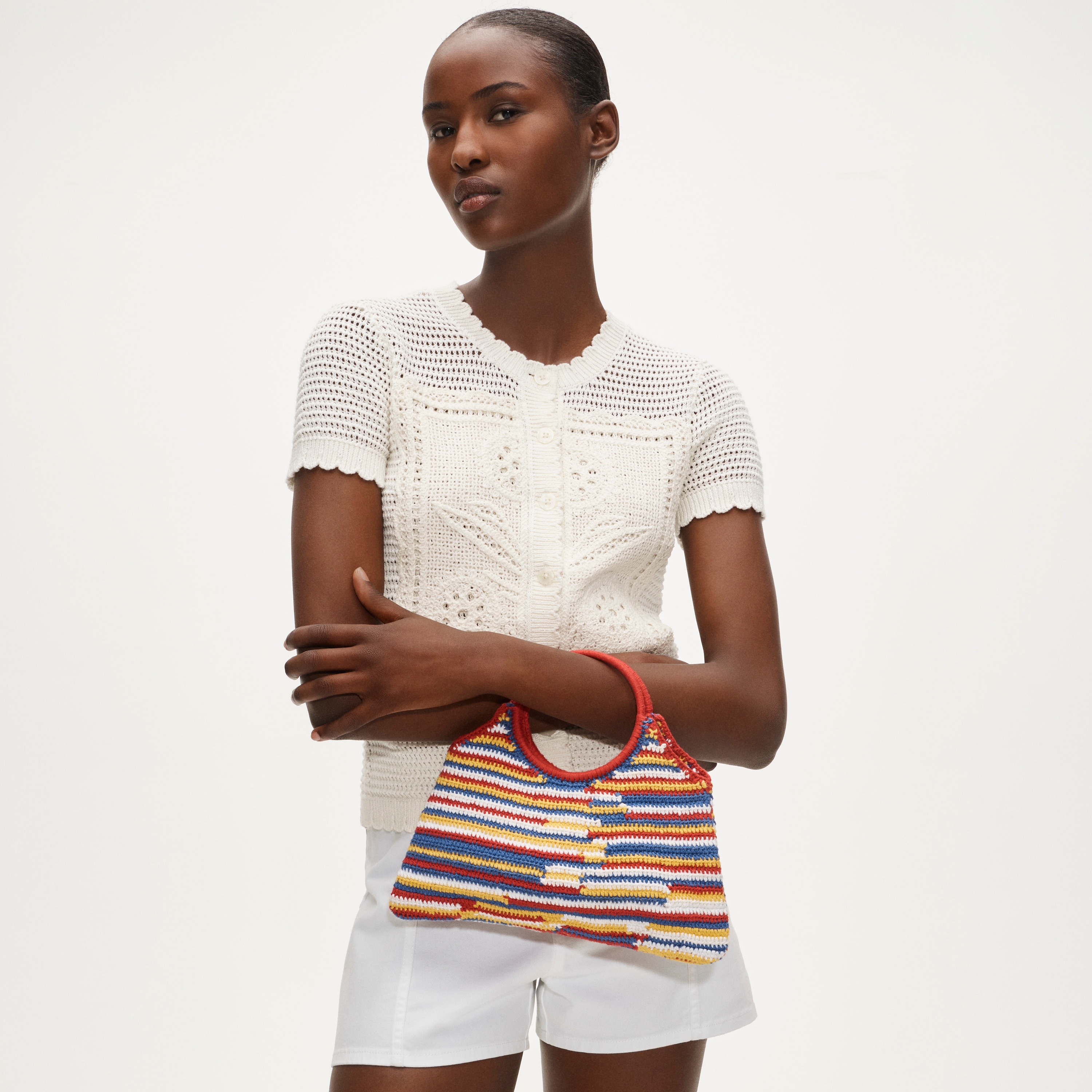 Handcrocheted Top-handle Bag In Stripe For Women | J.Crew