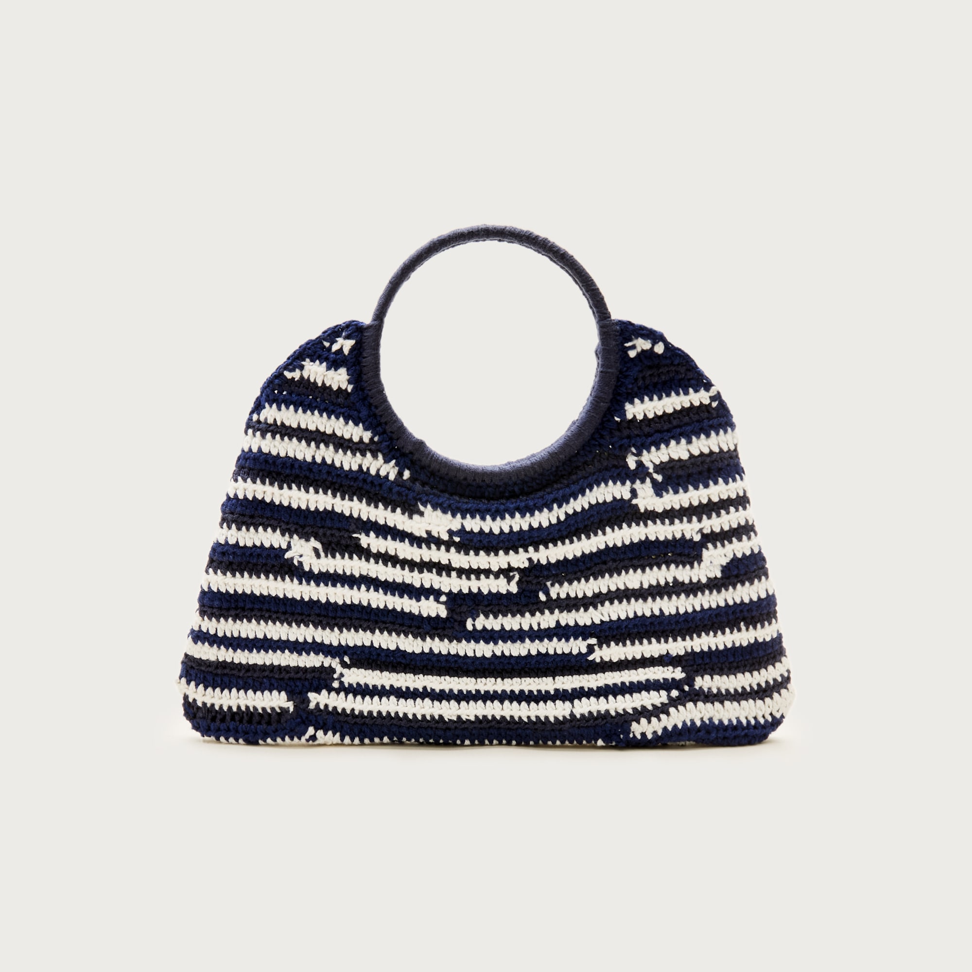 Handcrocheted top-handle bag in stripe