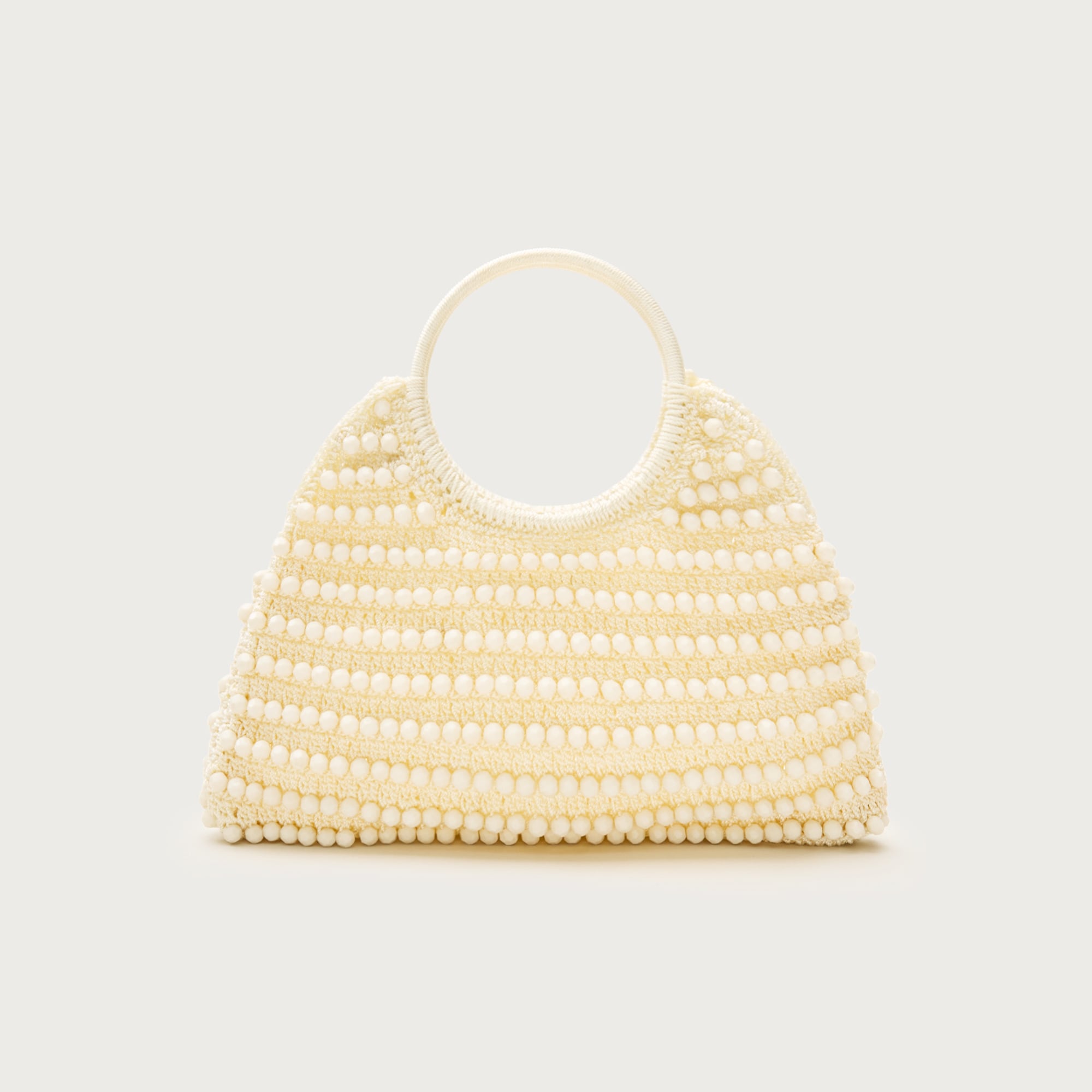 Handcrocheted top-handle bag with beads