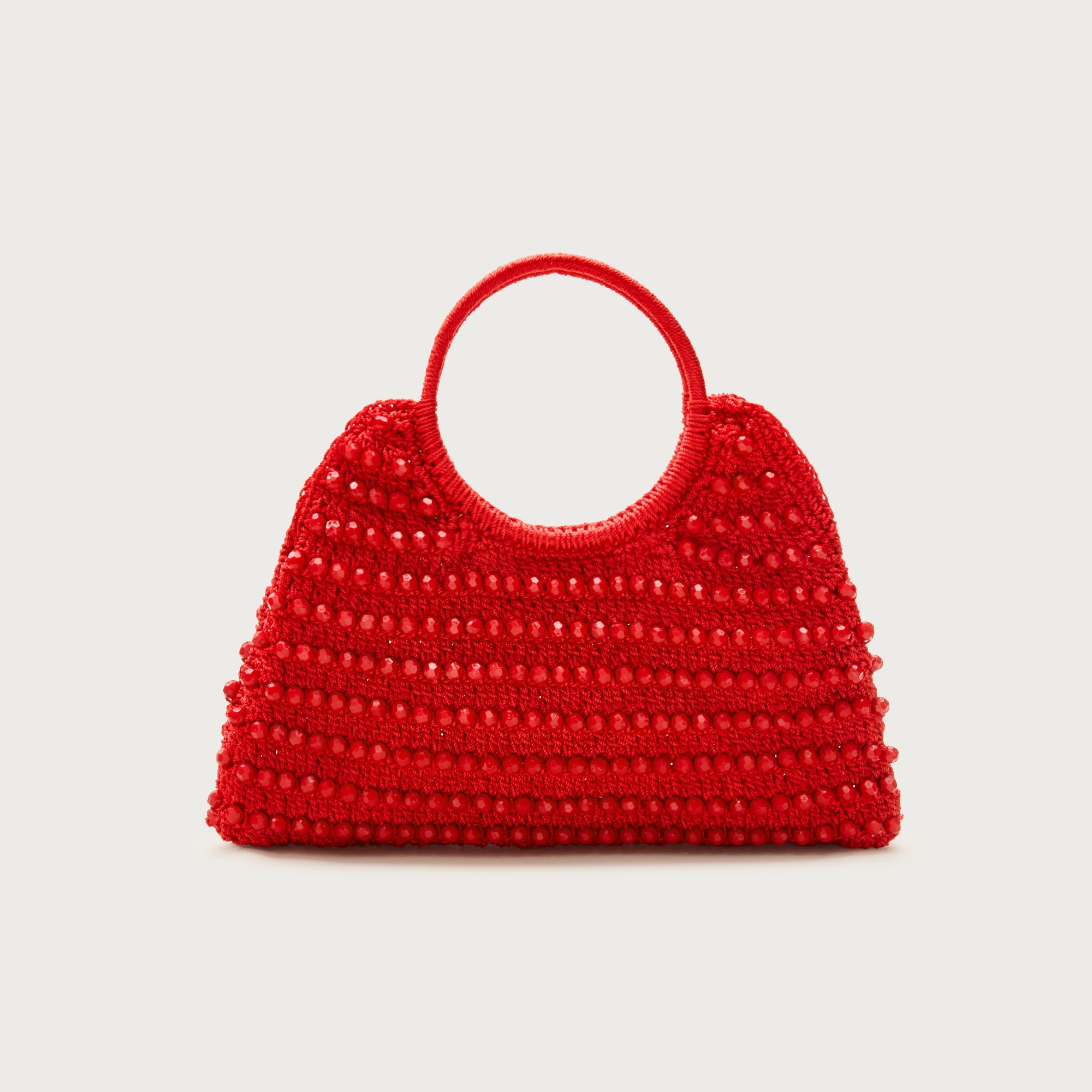 Handcrocheted top-handle bag with beads