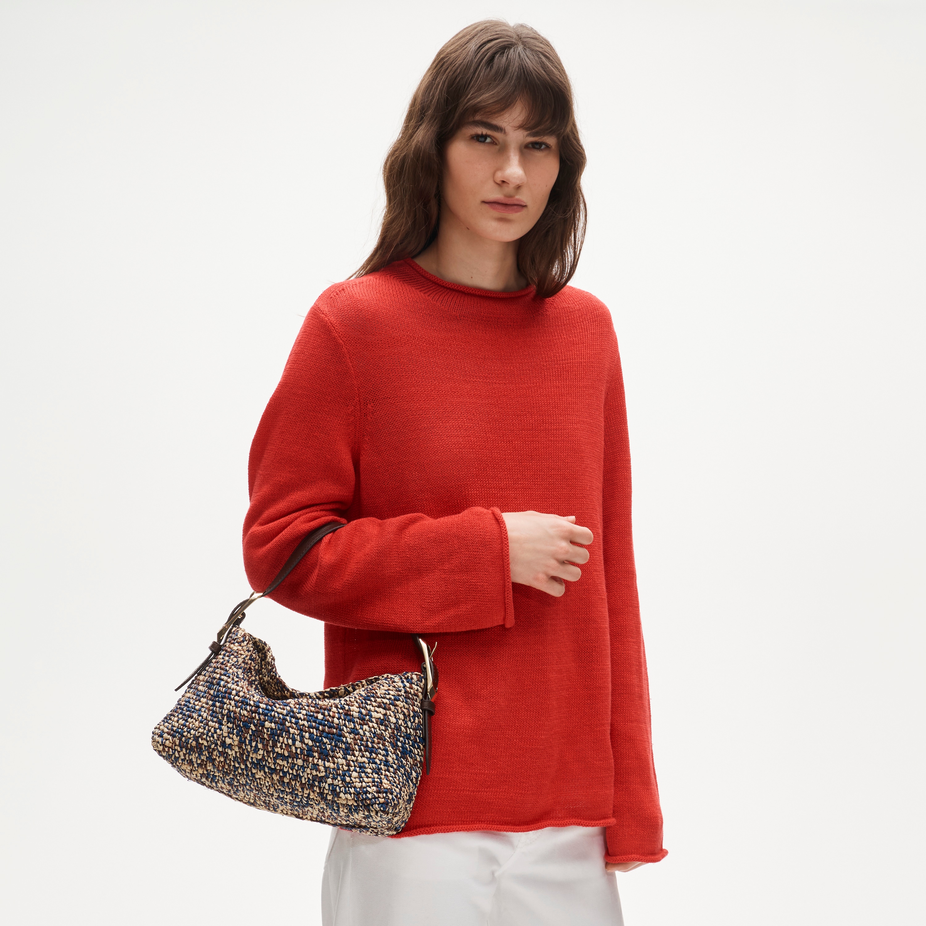 Berkeley small handwoven shoulder bag in marled straw