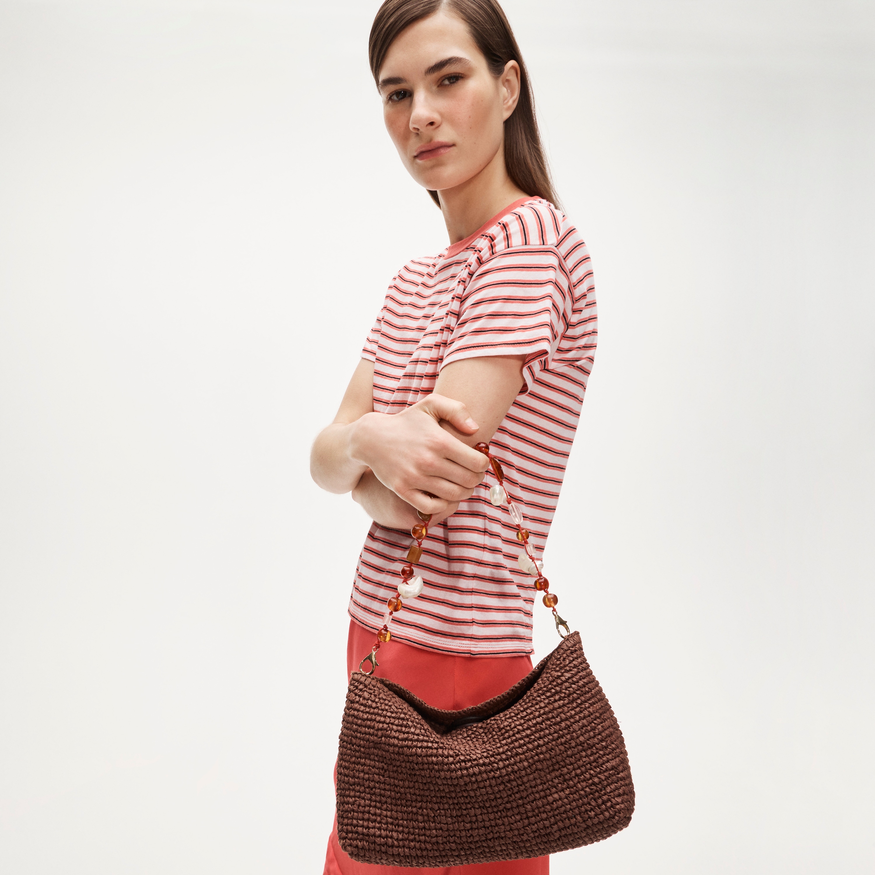 Berkeley small straw bag with beaded strap