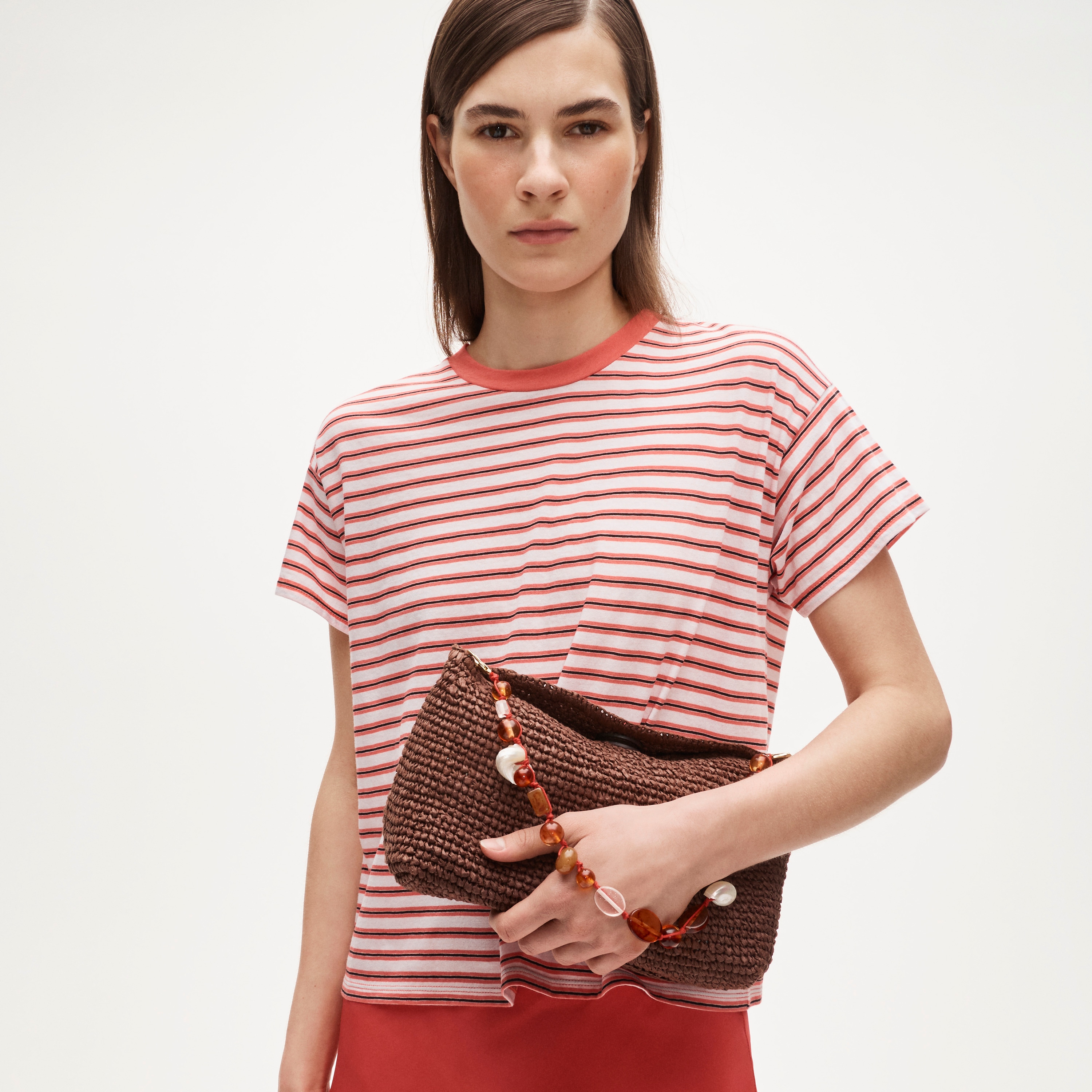 Berkeley small straw bag with beaded strap