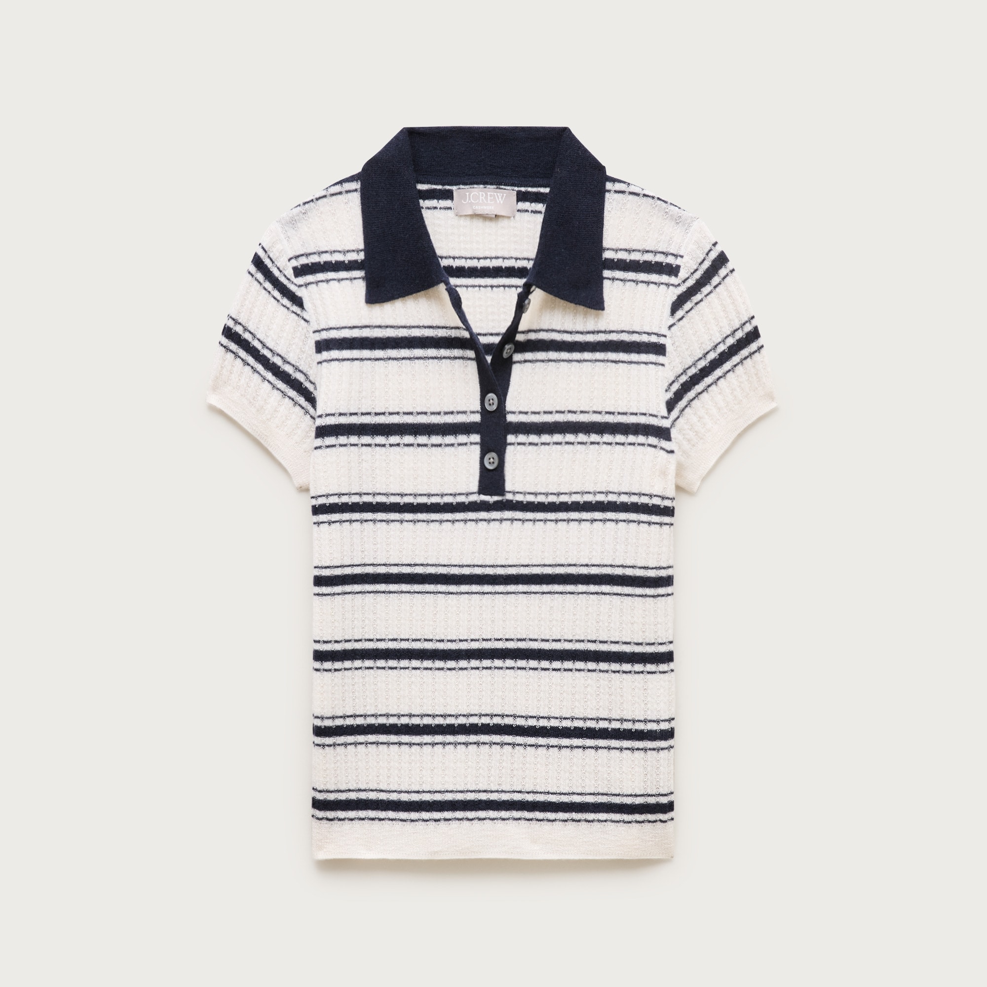 Featherweight cashmere pointelle sweater-polo in stripe from J.Crew - $128