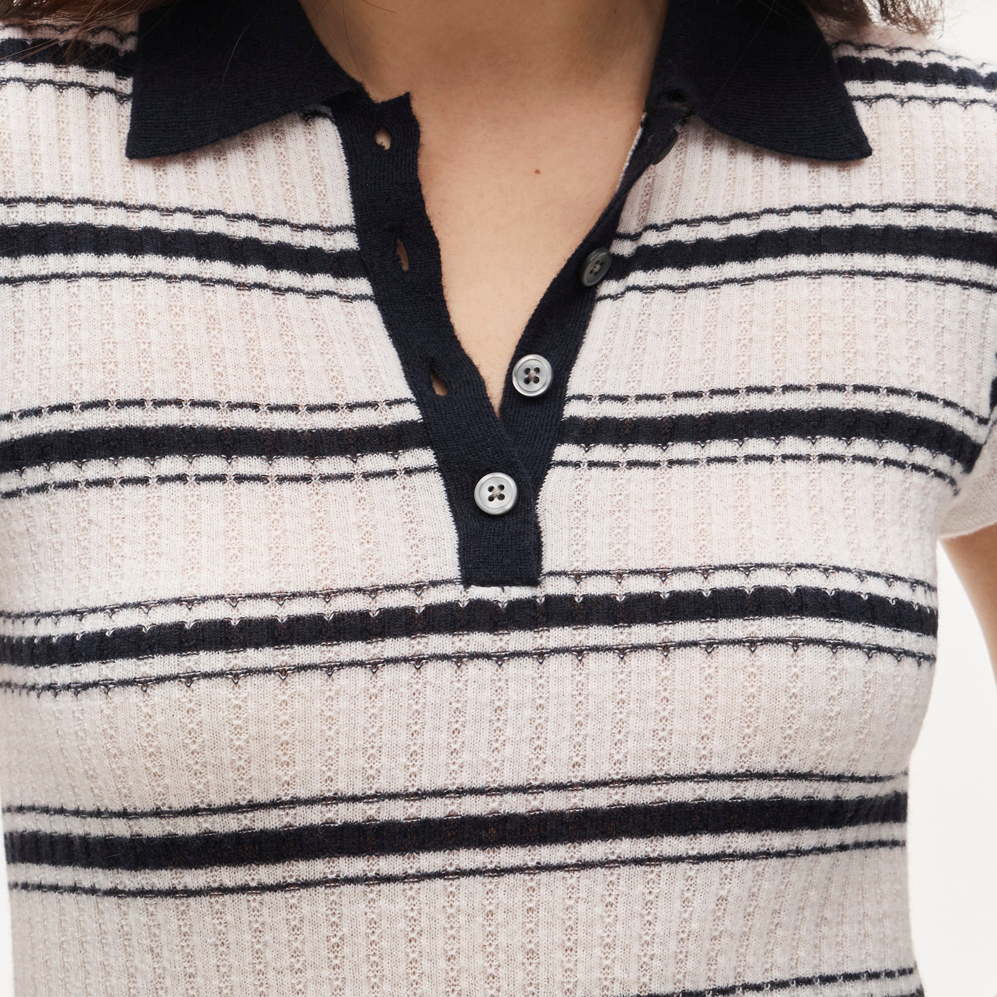 Featherweight cashmere pointelle sweater-polo in stripe - image 4