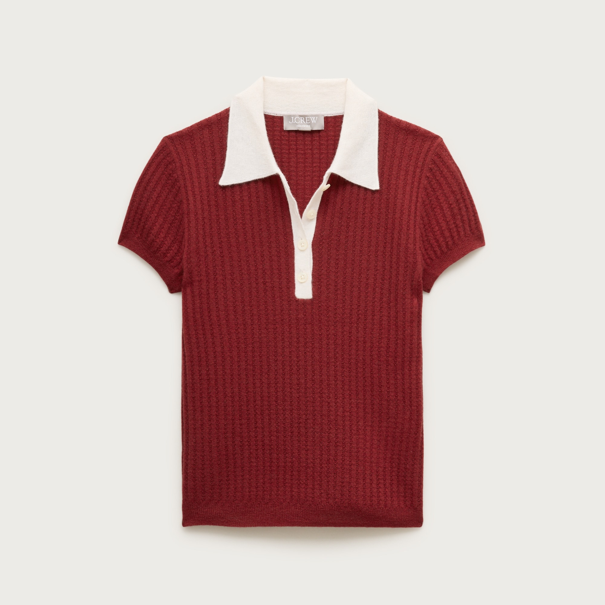 Featherweight Cashmere Pointelle Sweater-polo With Contrast Collar