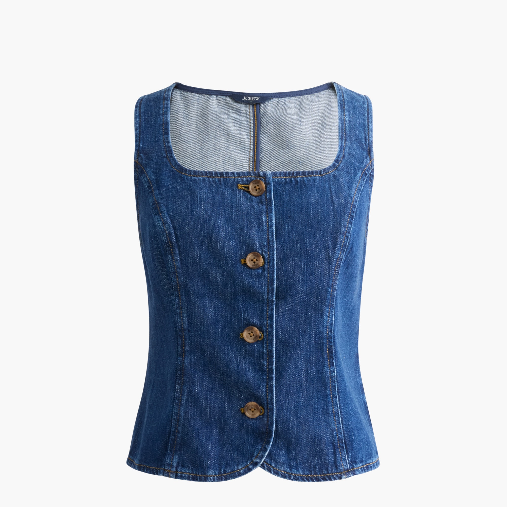Denim scoopneck button-front vest