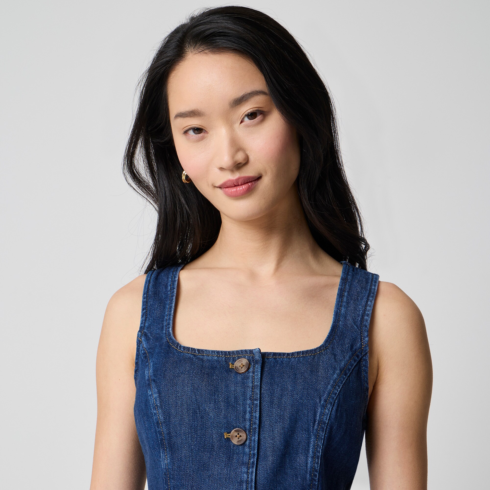 Denim scoopneck button-front vest