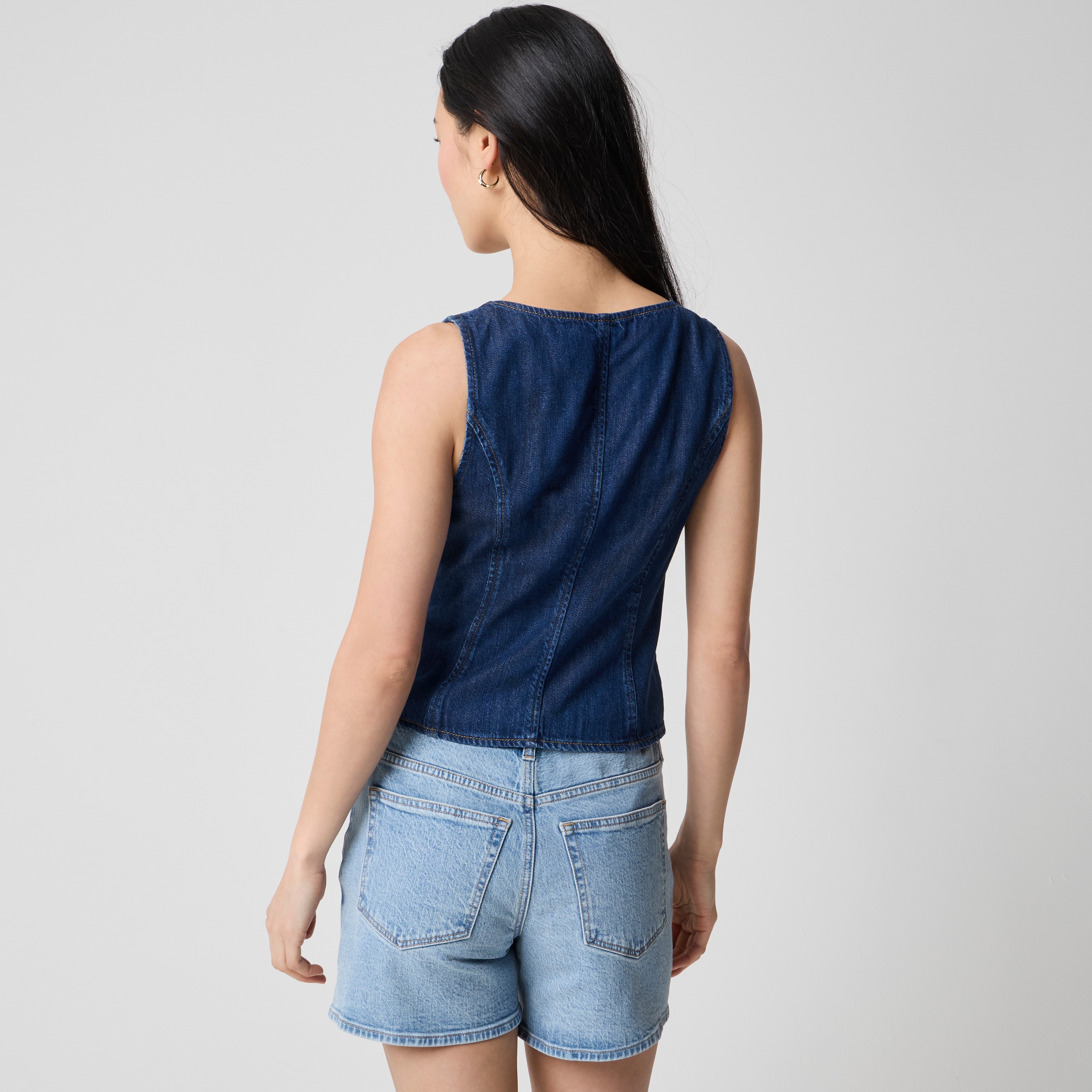 Denim scoopneck button-front vest