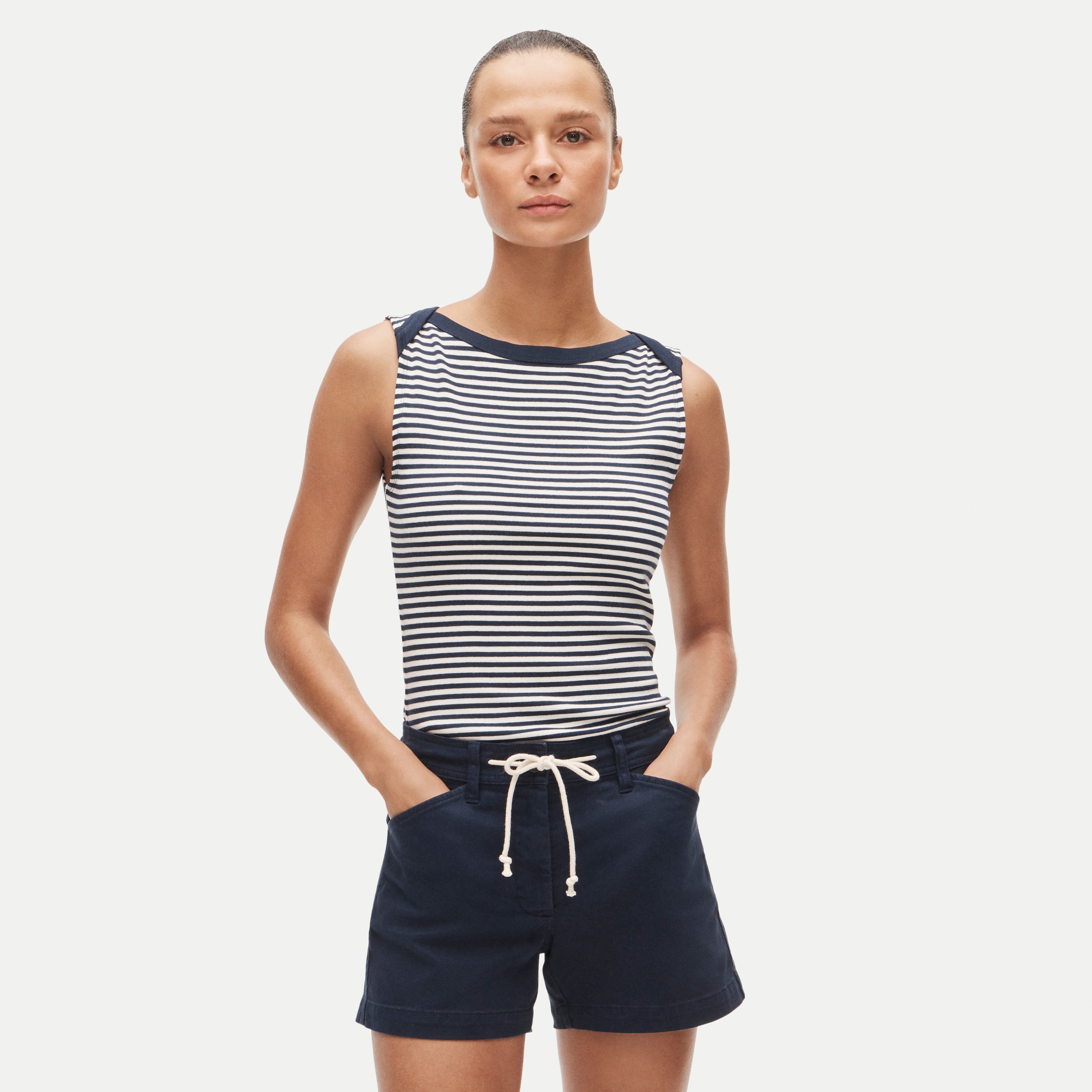 Perfect-fit boatneck tank top in stripe