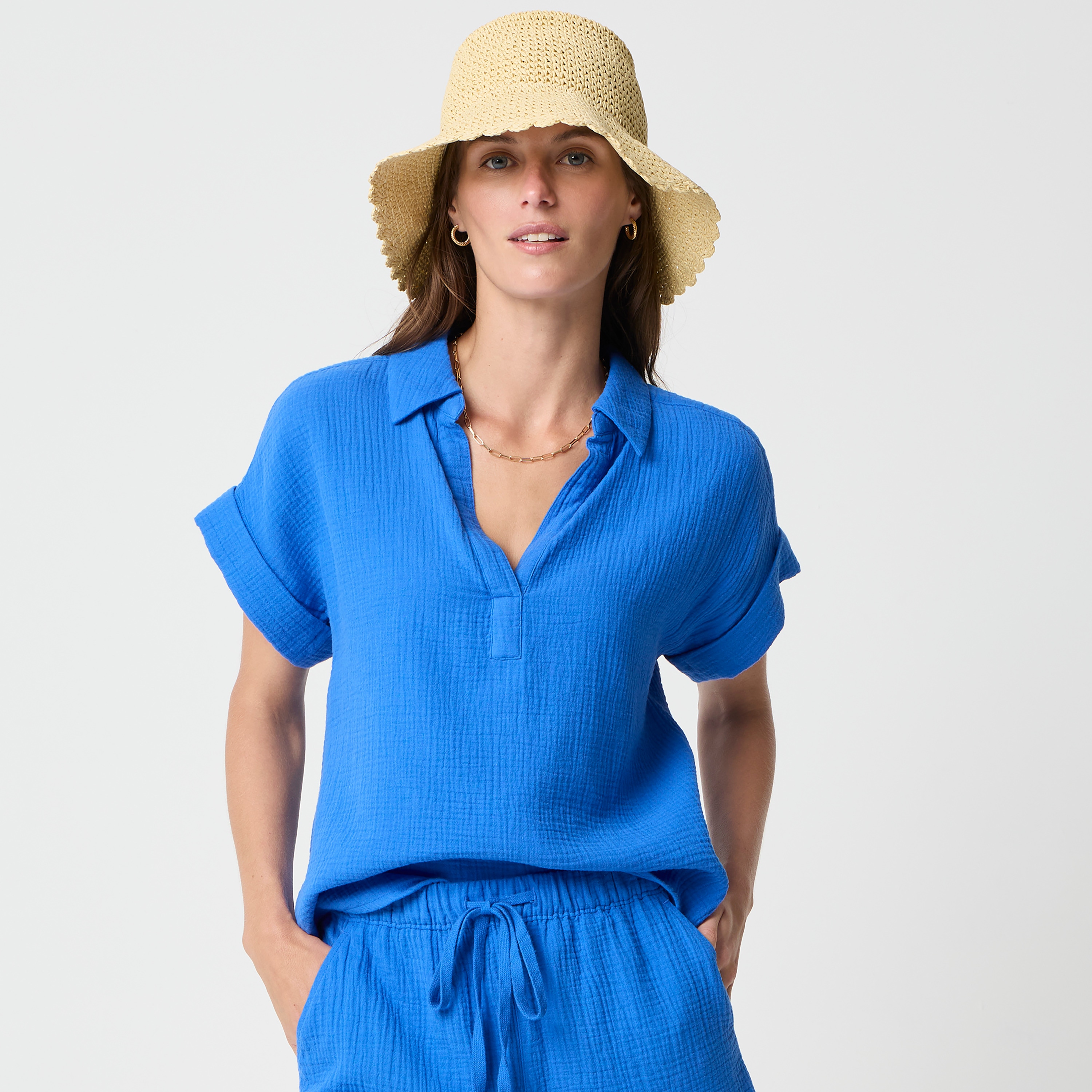 Striped Gauze Popover Top For Women | Factory