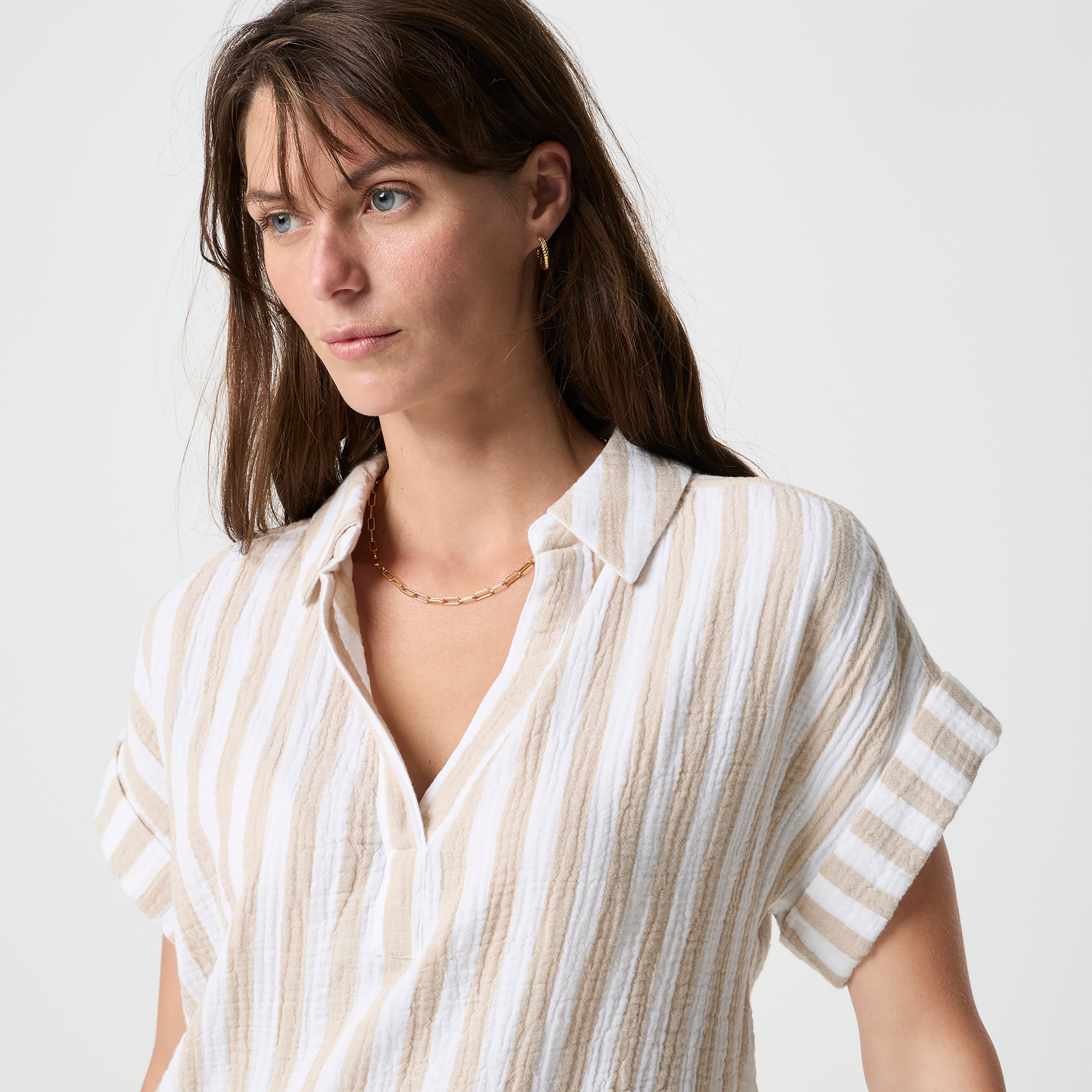 Striped Gauze Popover Top For Women | Factory