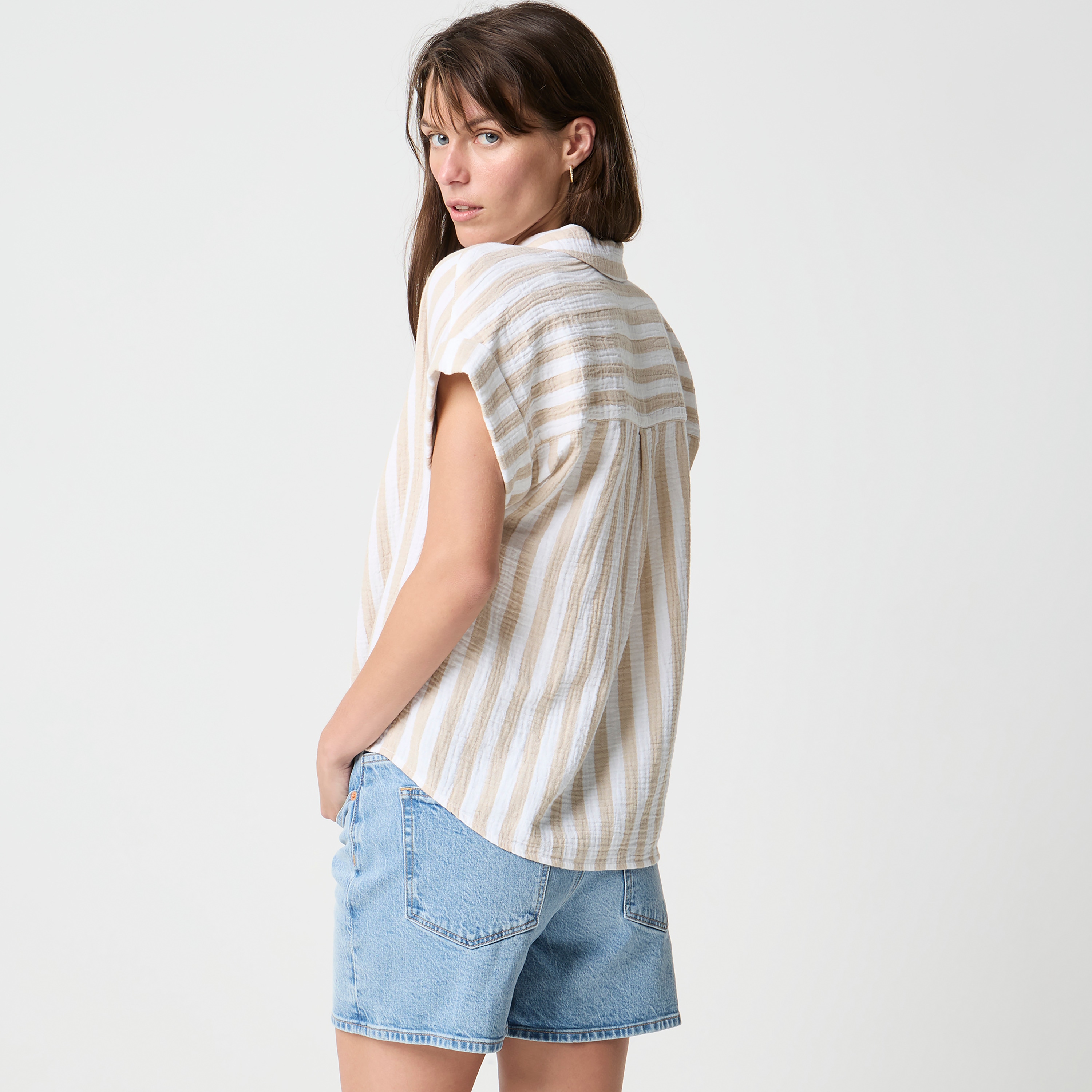 Striped Gauze Popover Top For Women | Factory