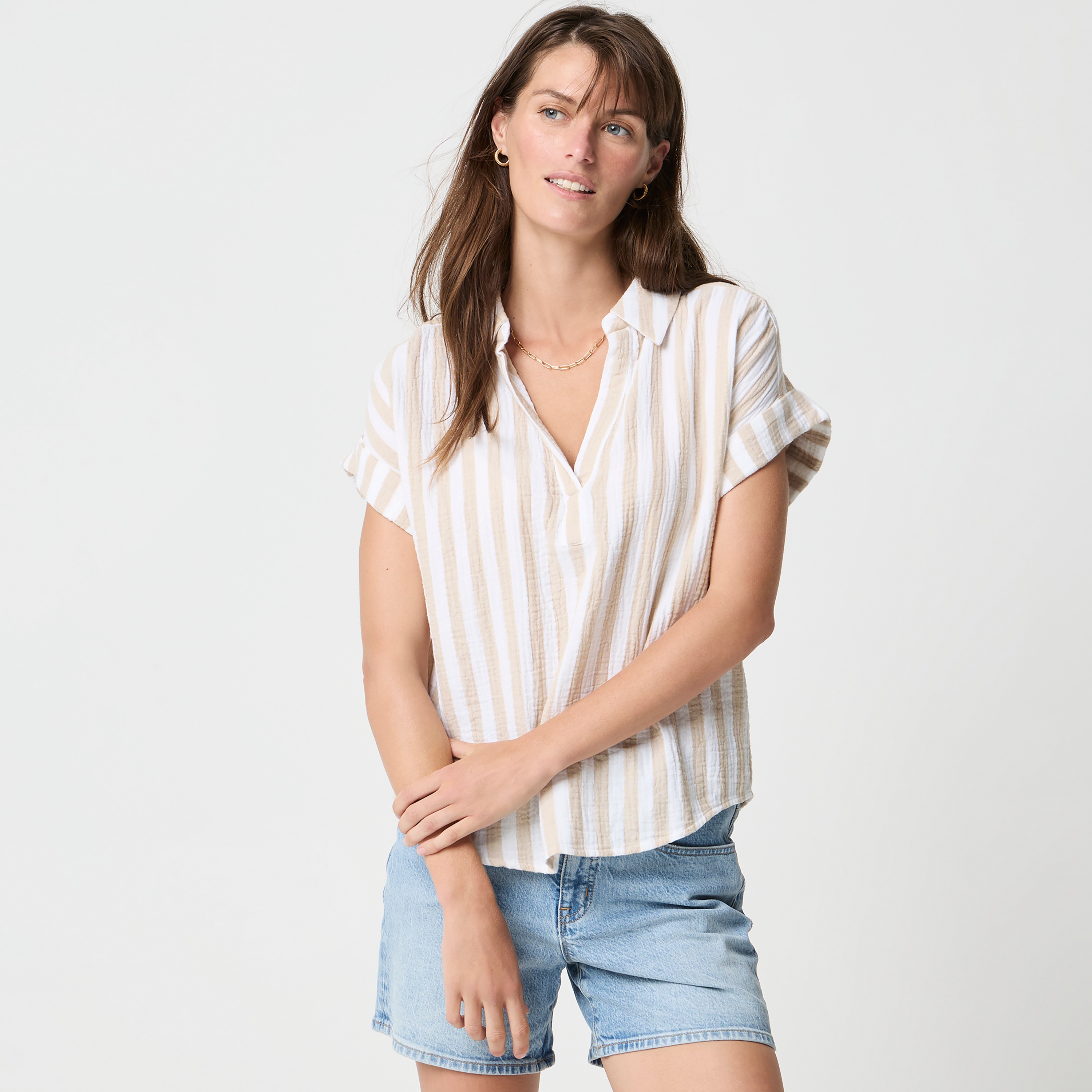 Striped Gauze Popover Top For Women | Factory