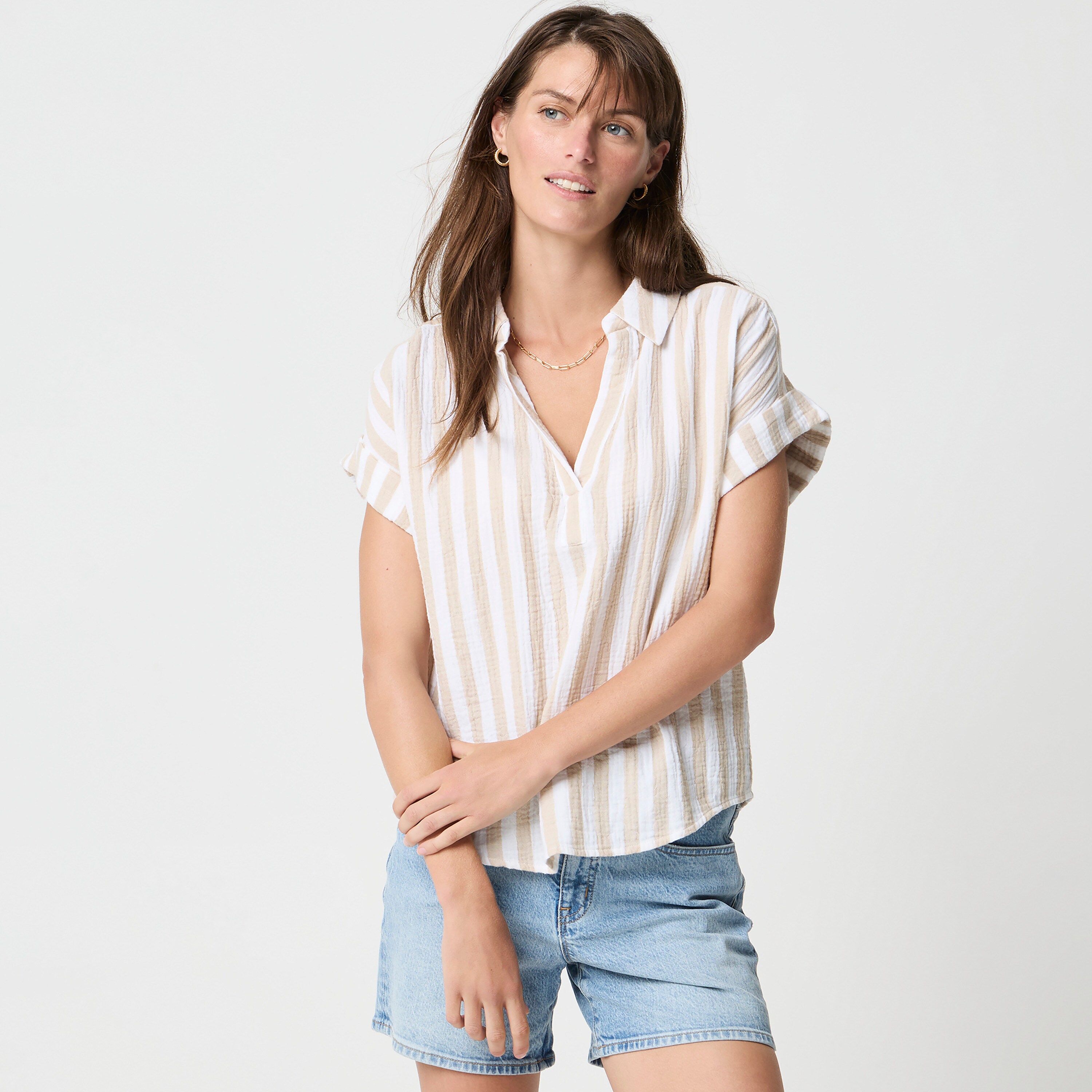 Striped Gauze Popover Top For Women | Factory