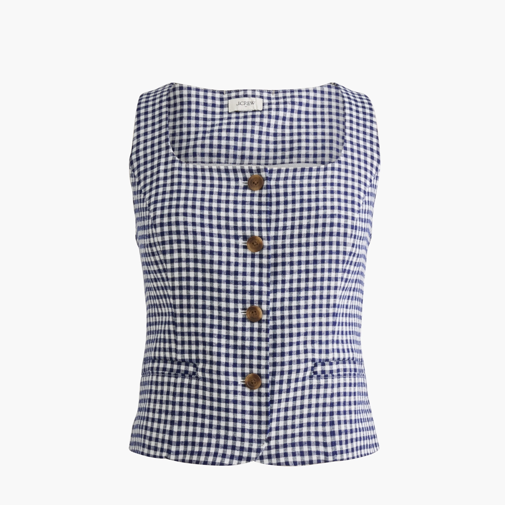 Linen-blend scoopneck button-front vest