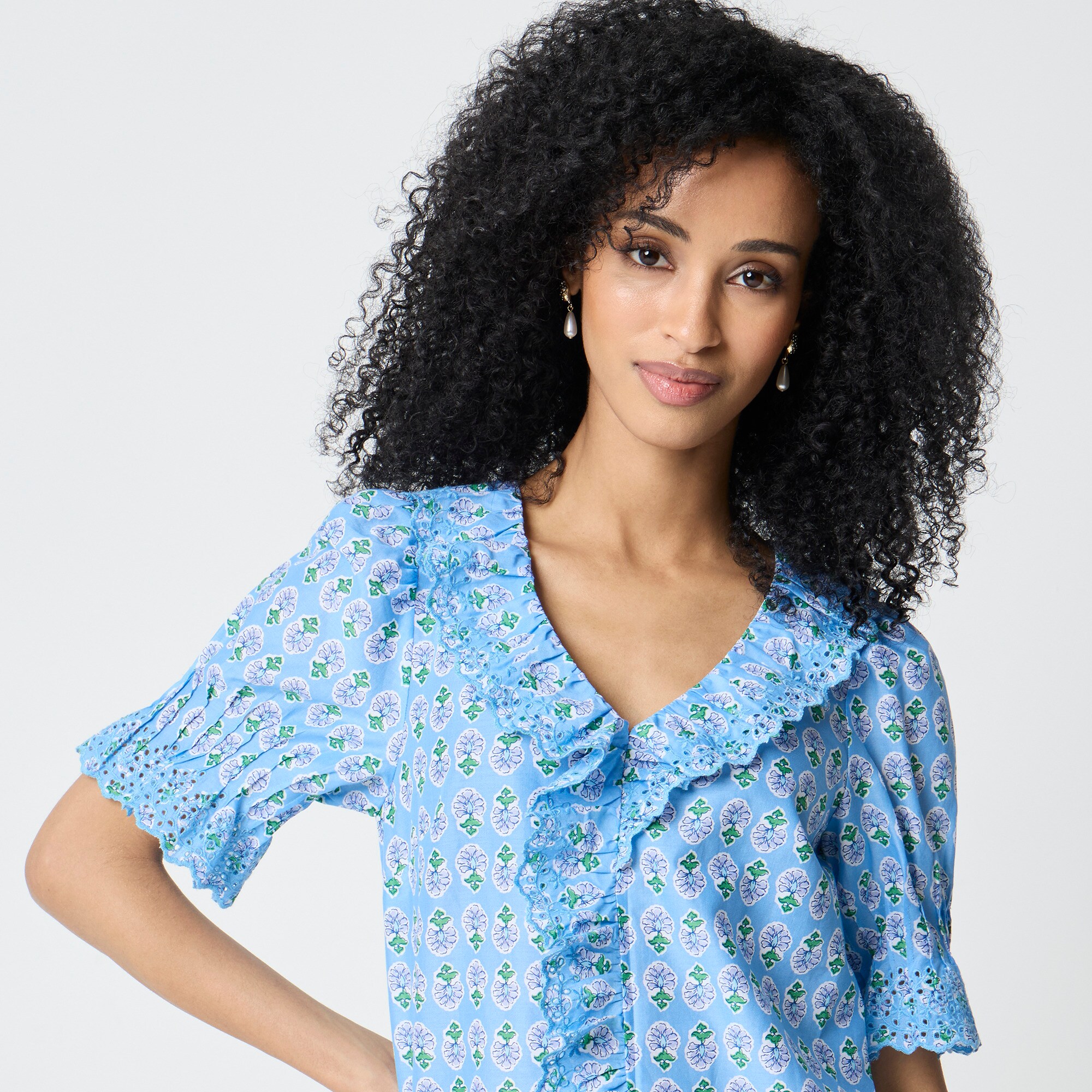 Eyelet Ruffle-front Top For Women | Factory