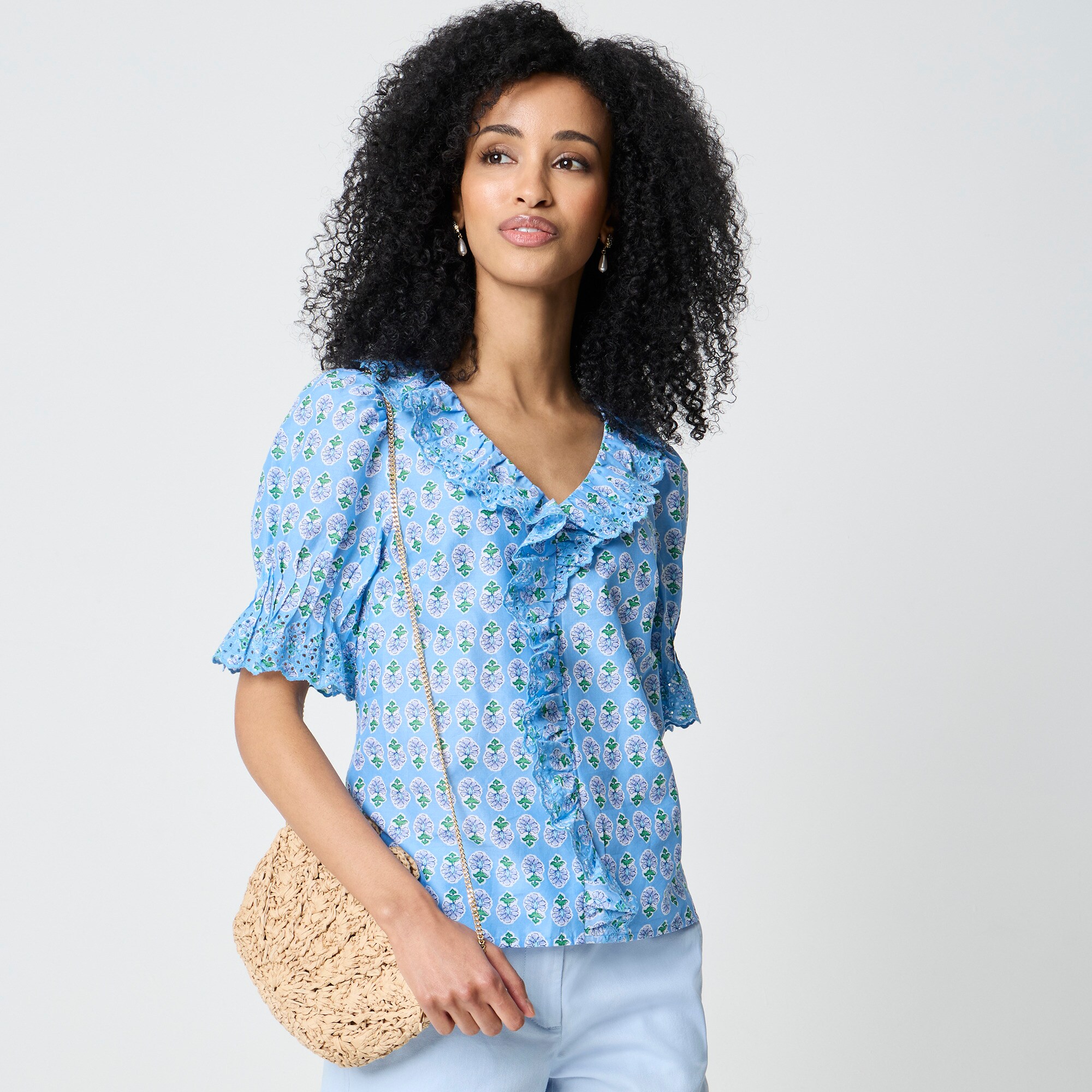 Eyelet Ruffle-front Top For Women | Factory