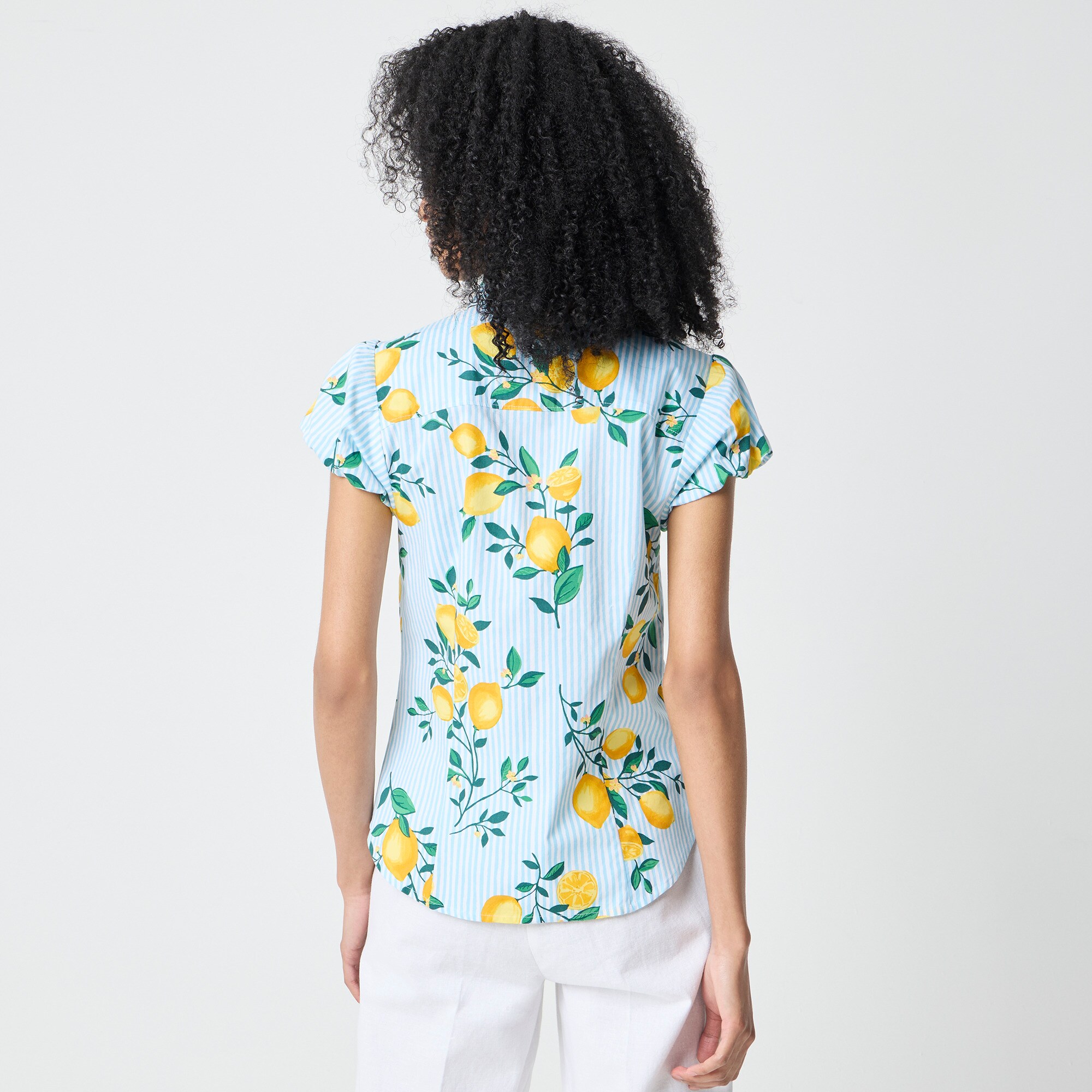 Puff-sleeve button-up top