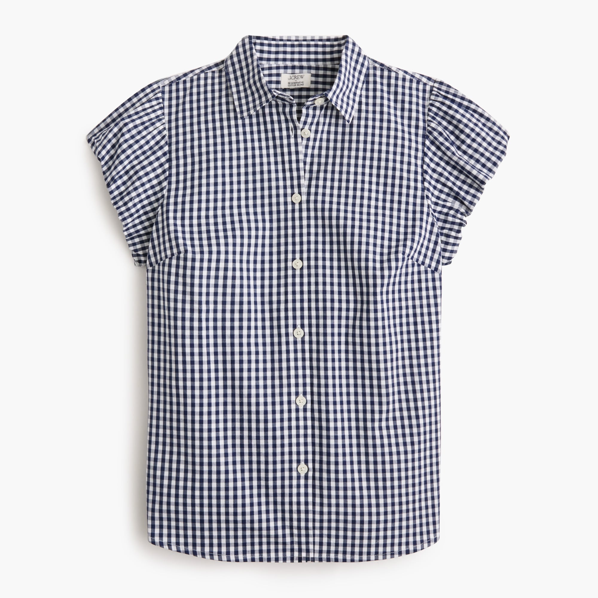 Gingham puff-sleeve button-up top