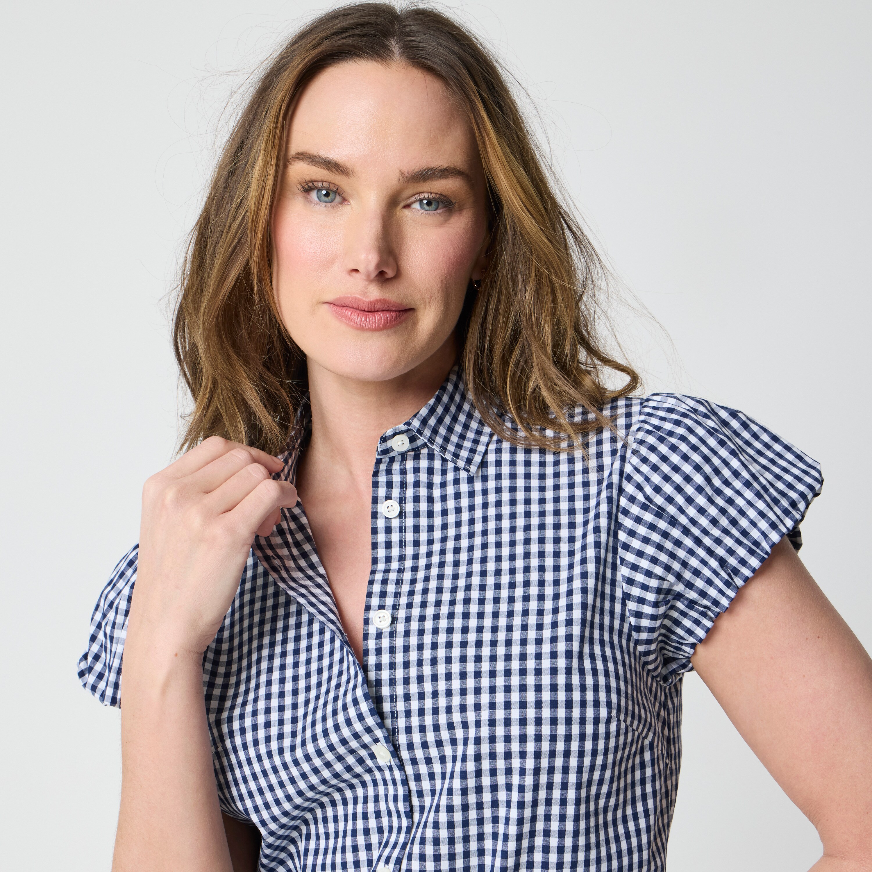 Gingham Puff-sleeve Button-up Top For Women | Factory