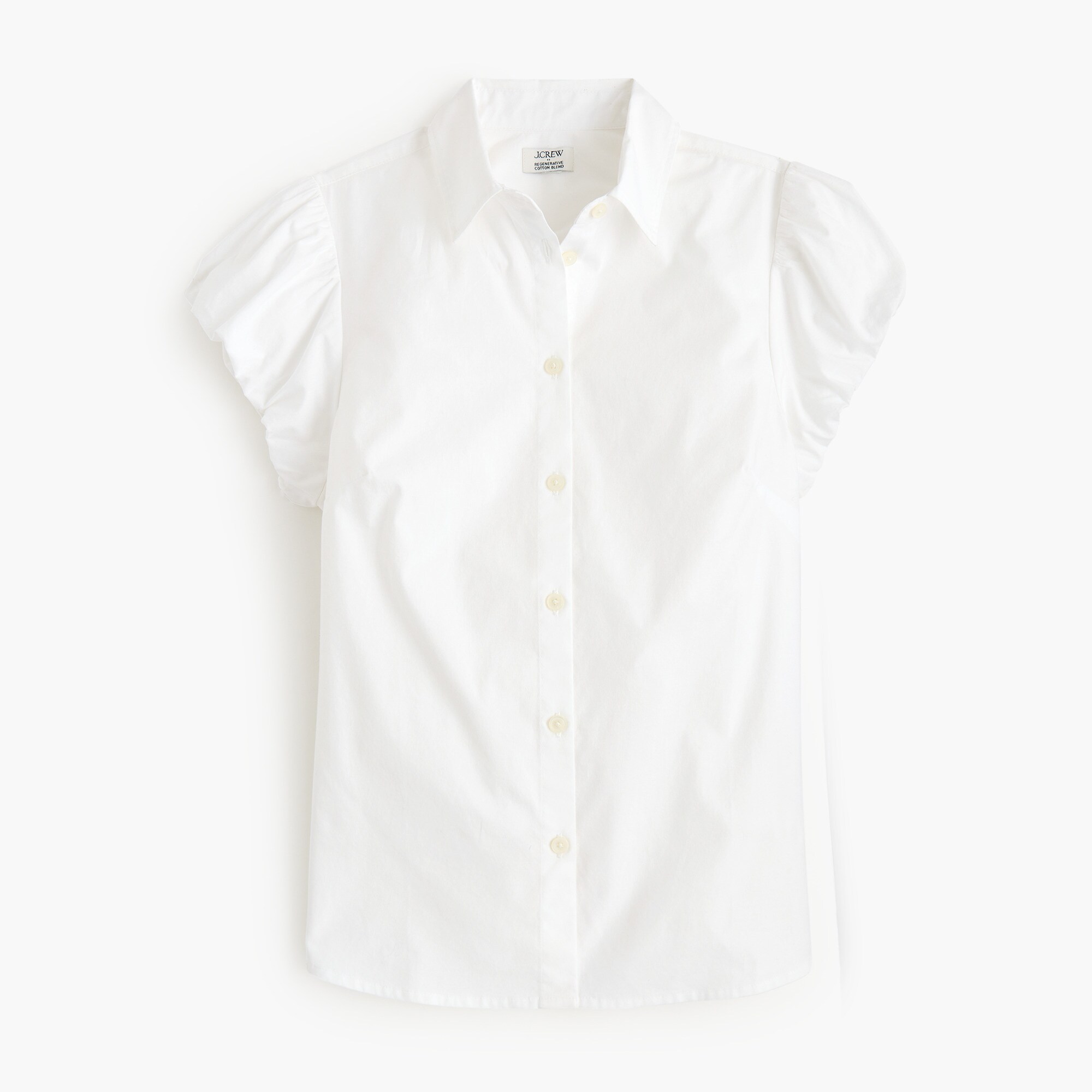 Puff-sleeve button-up top