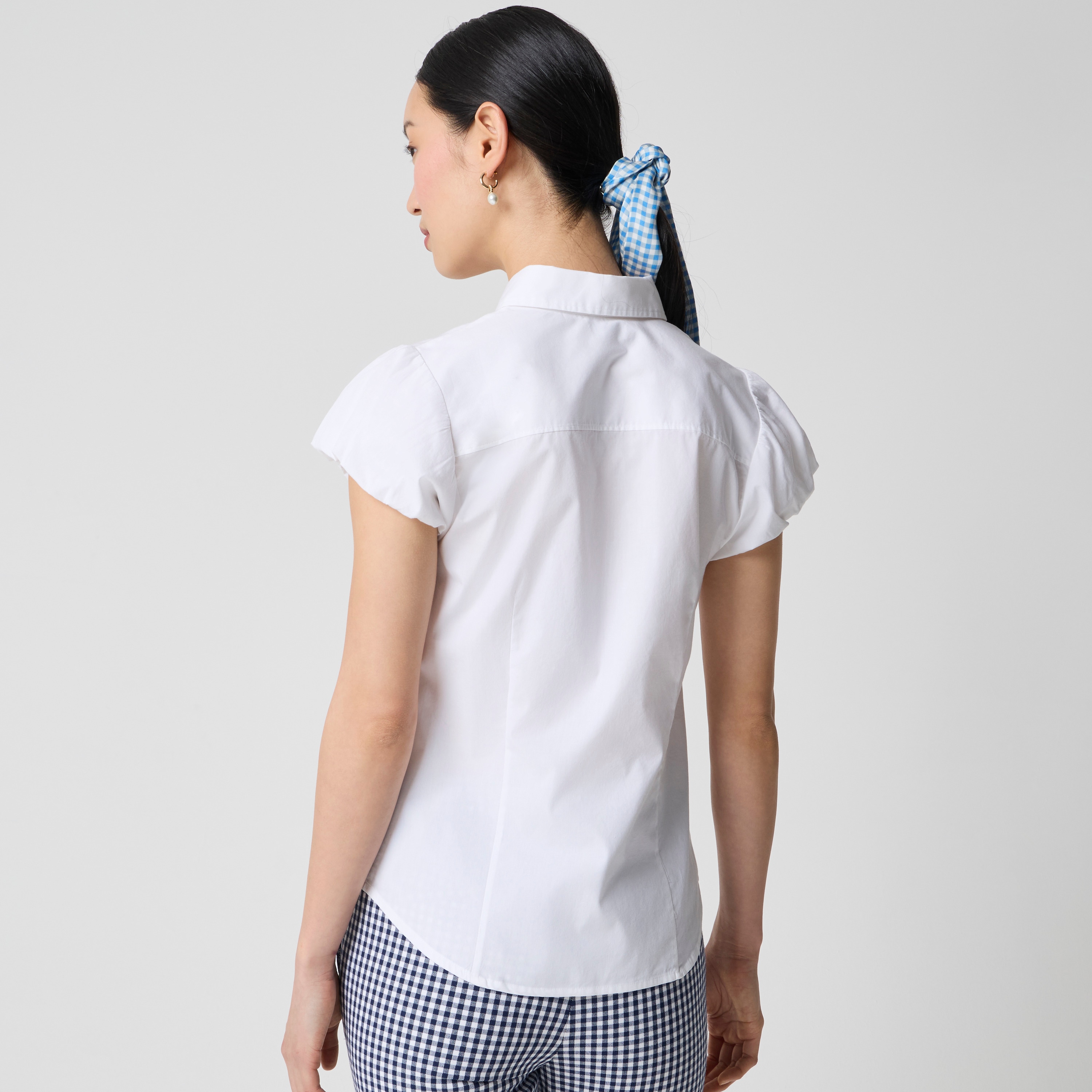 Puff-sleeve button-up top