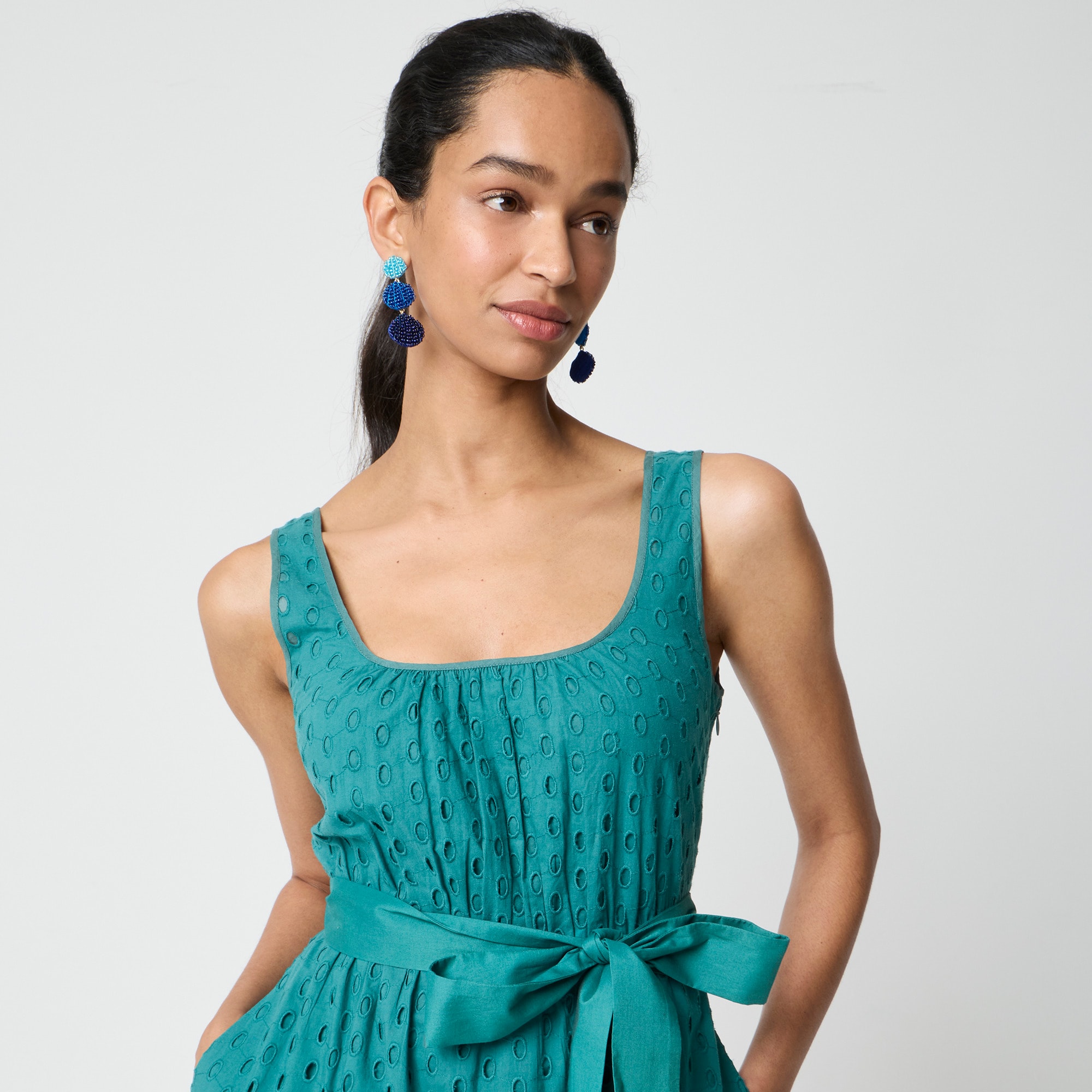Eyelet belted midi dress
