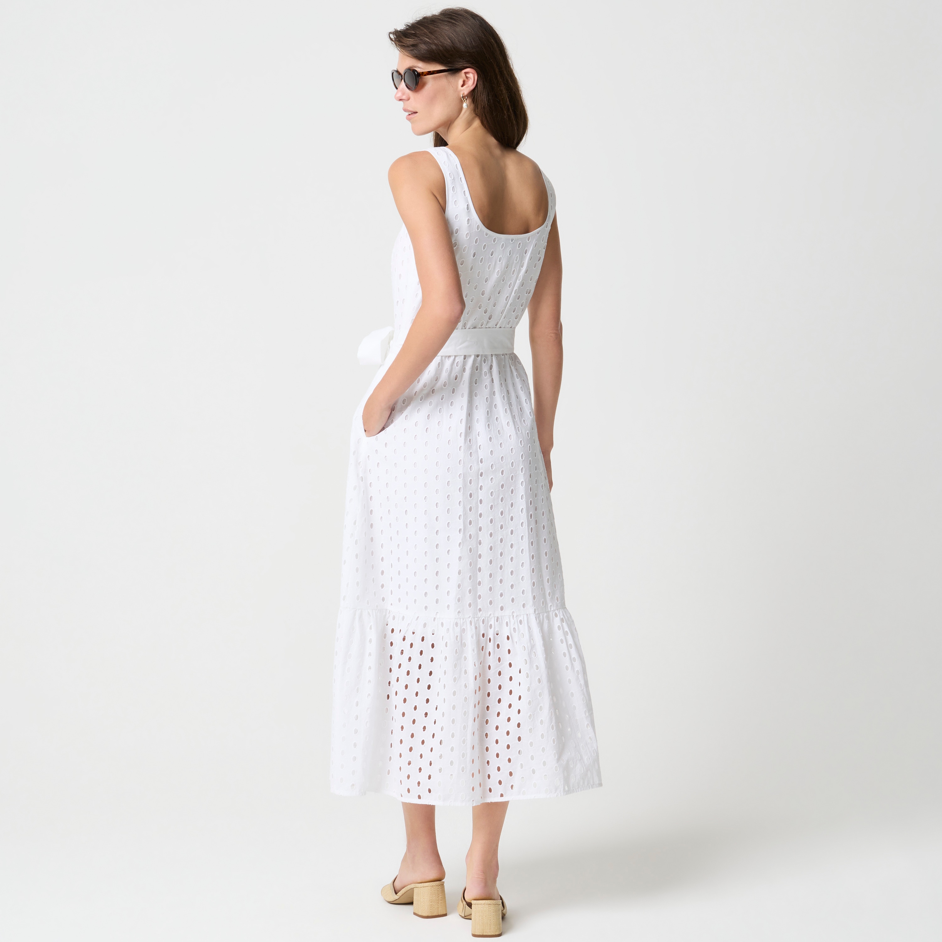 Petite eyelet belted midi dress