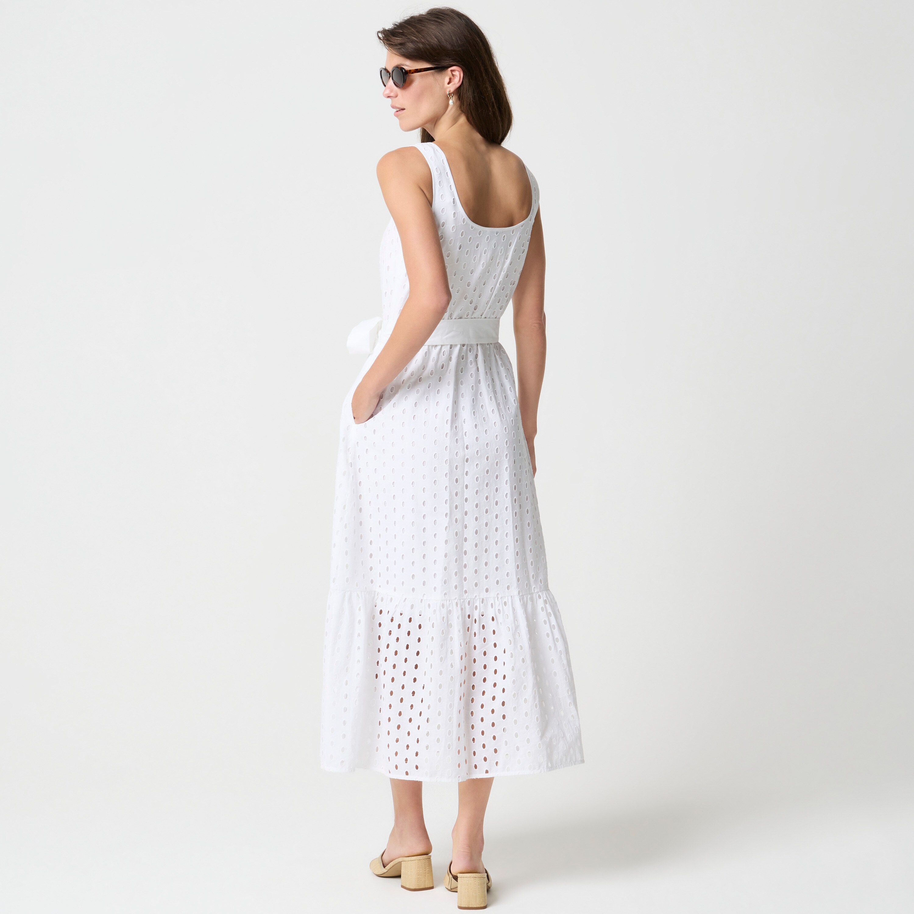 Eyelet belted midi dress