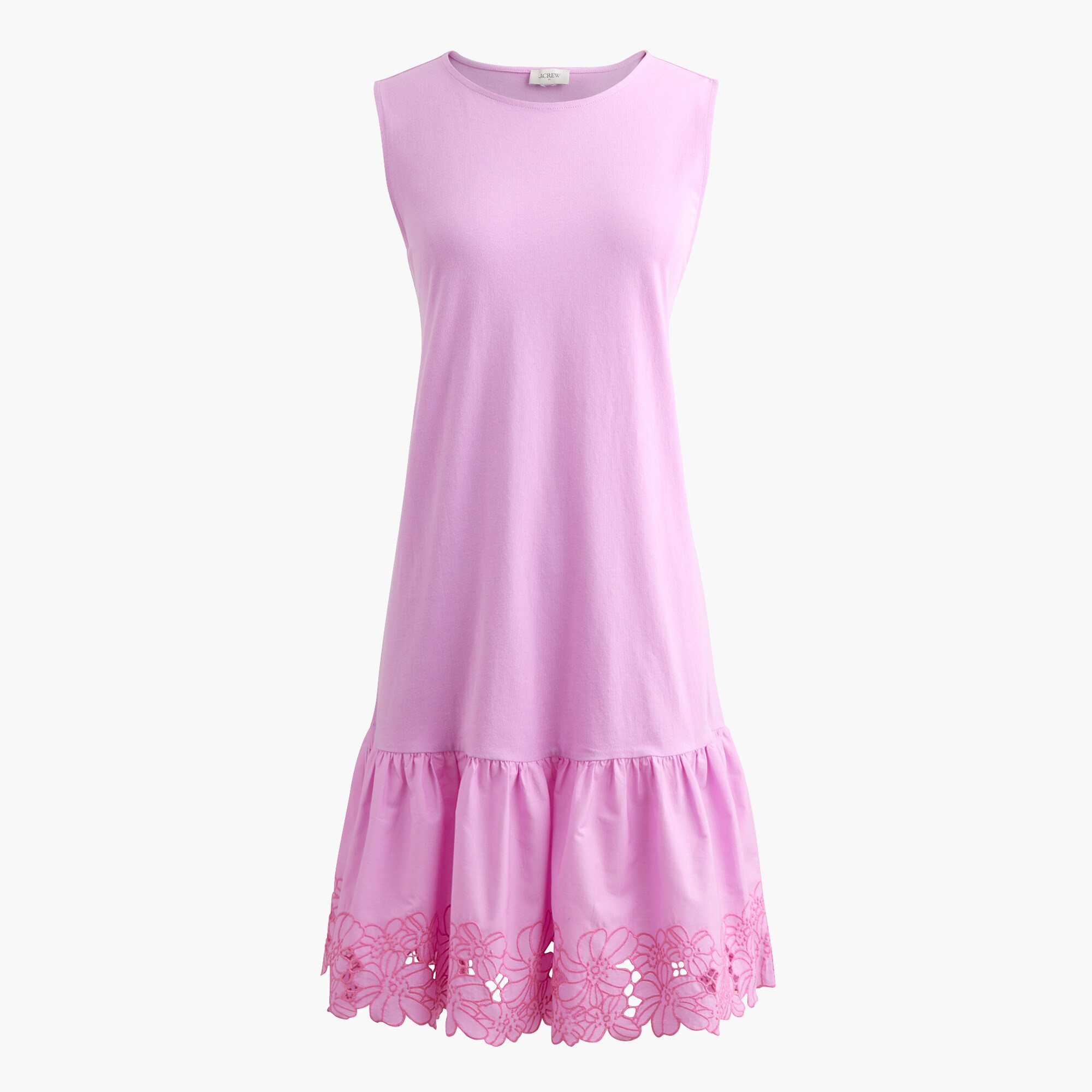 Mixed-media eyelet-hem mini shift dress