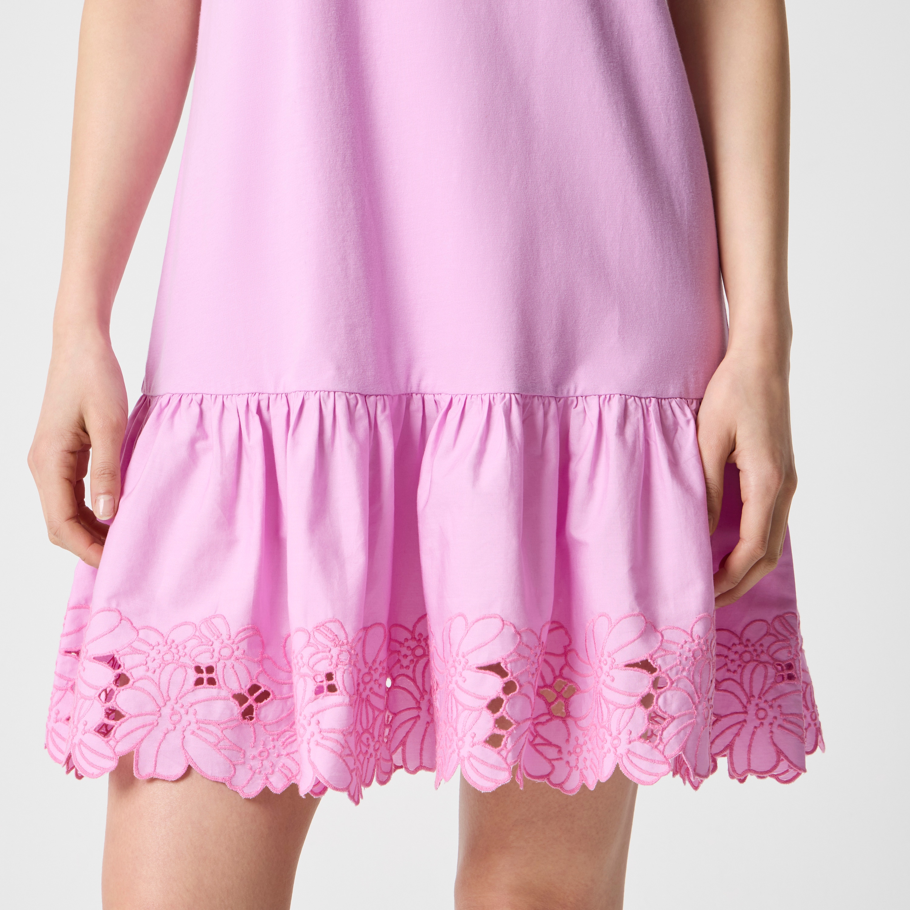 Mixed-media eyelet-hem mini shift dress - image 4